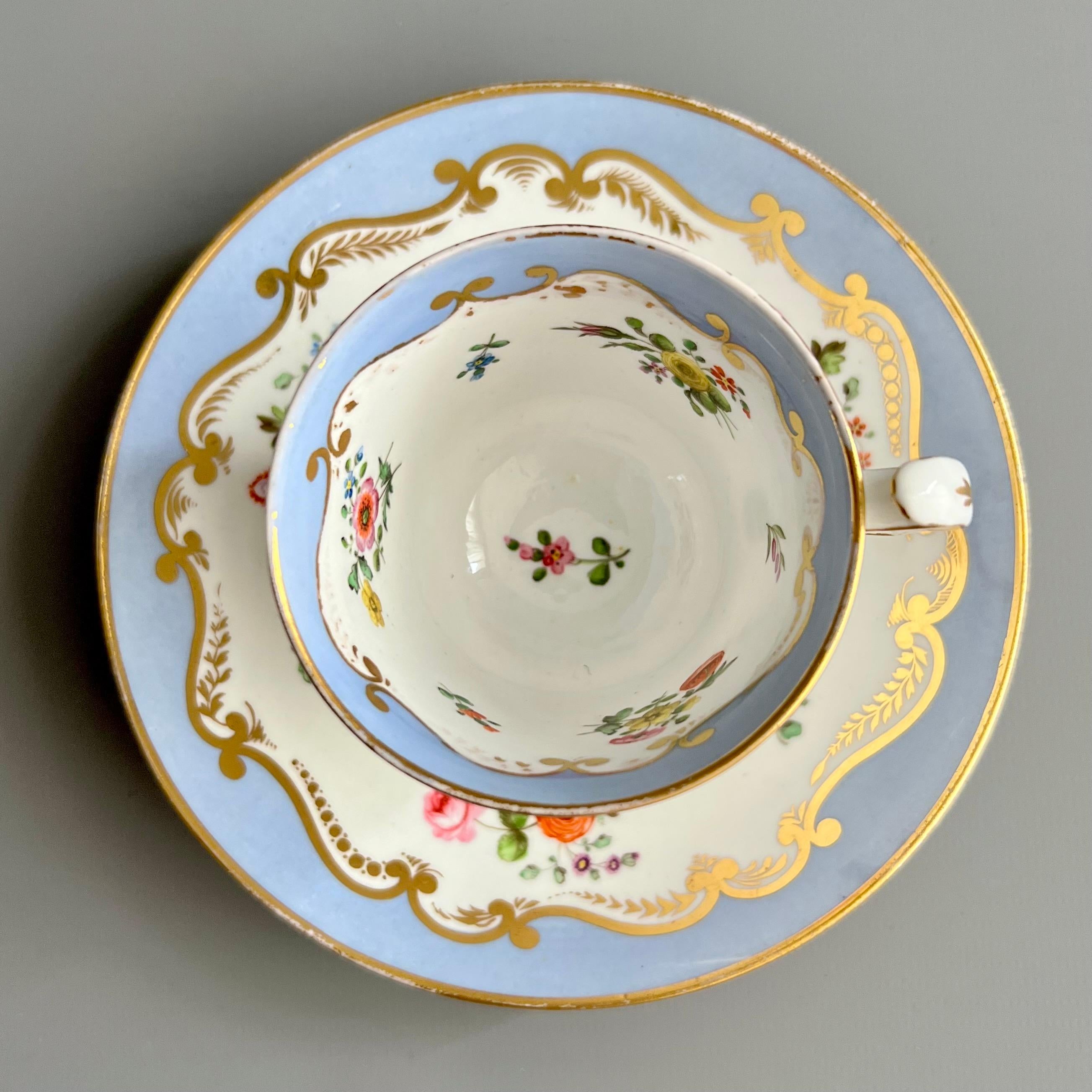 Early 19th Century Spode Porcelain Teacup Trio, Lavender Blue with Flower Sprays, Regency ca 1815 For Sale