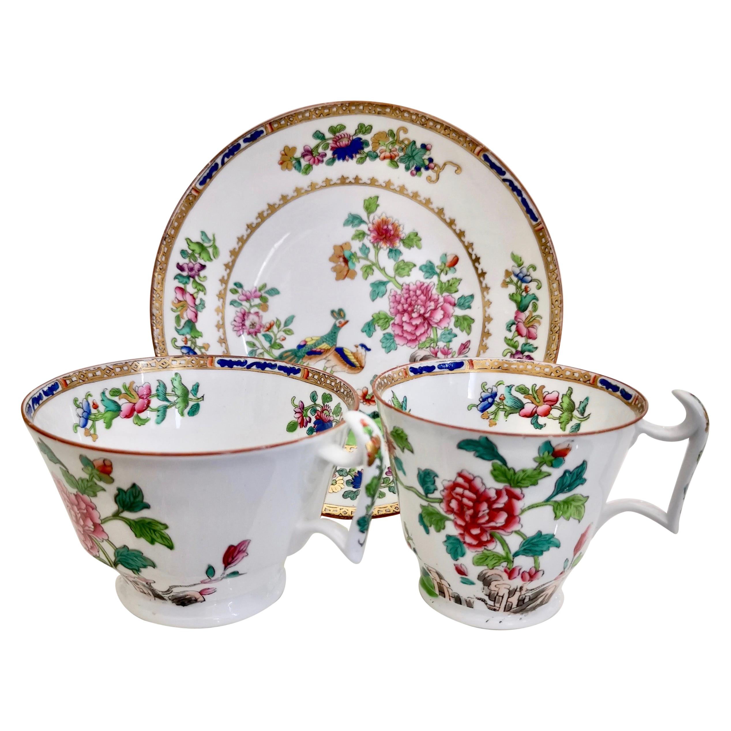 Spode Porcelain Teacup Trio, Peacock Pattern 2083, Regency, 1814-1825