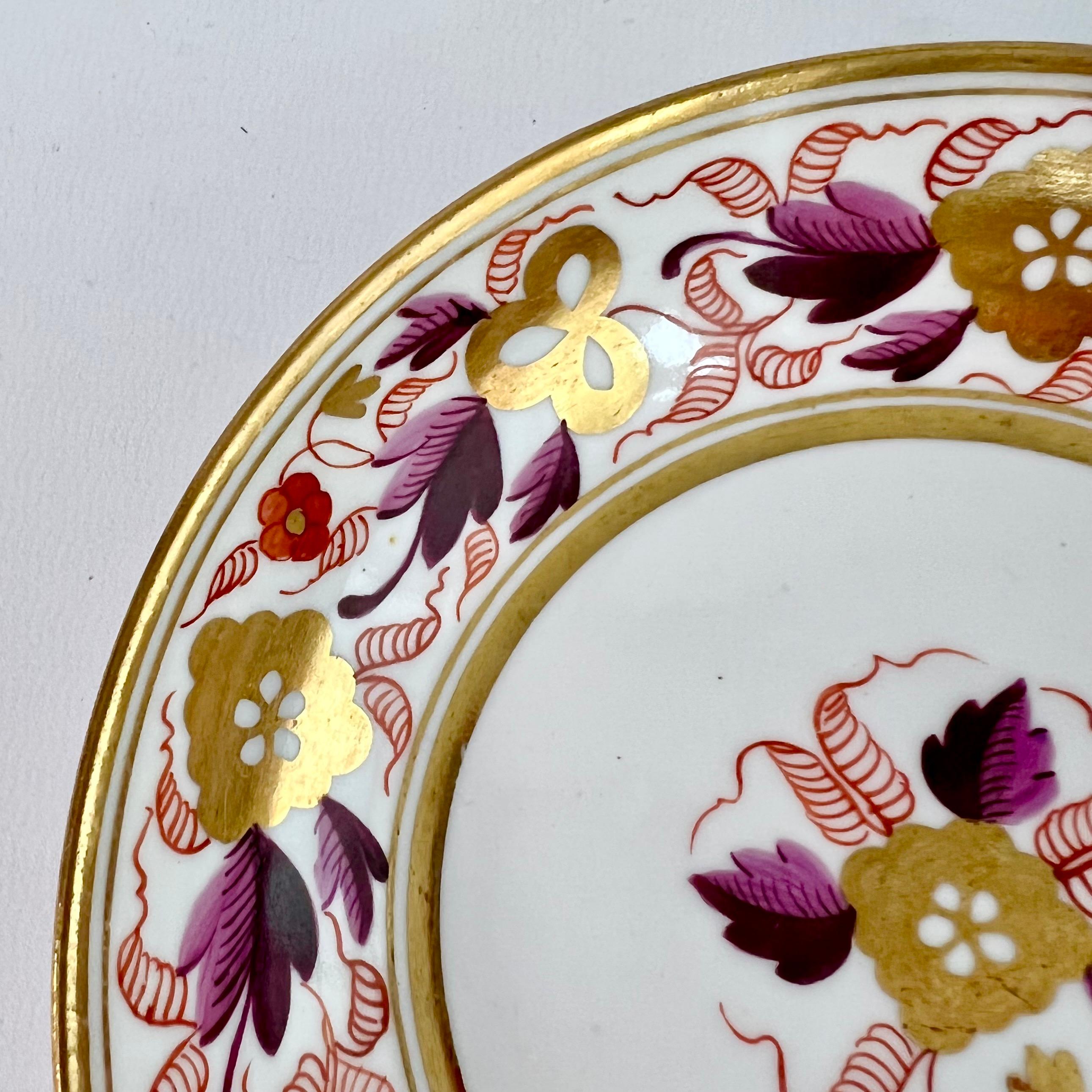 Spode Porcelain Teacup Trio, Puce and Gilt Floral Pattern, Neoclassical ca 1810 3
