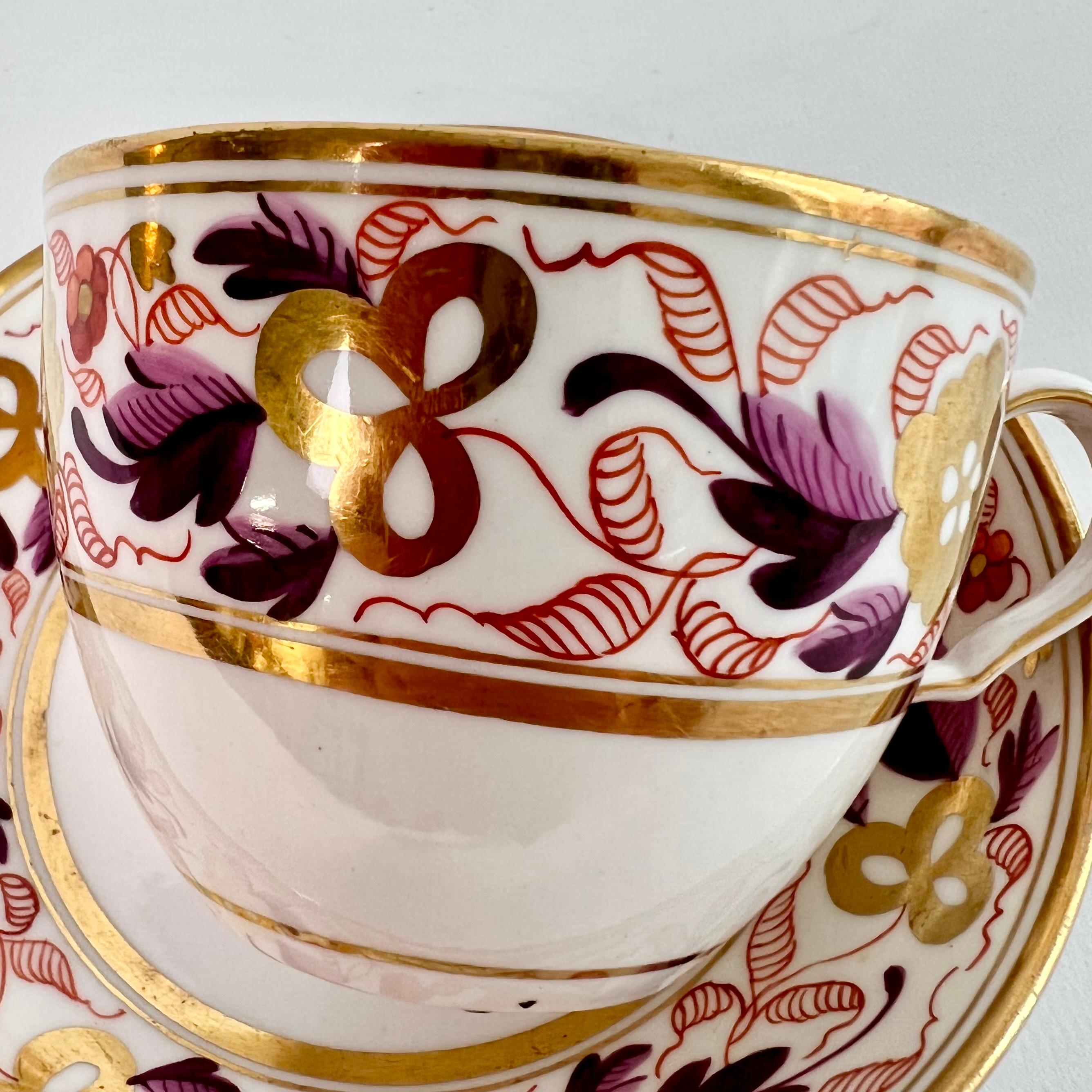 Spode Porcelain Teacup Trio, Puce and Gilt Floral Pattern, Neoclassical ca 1810 4