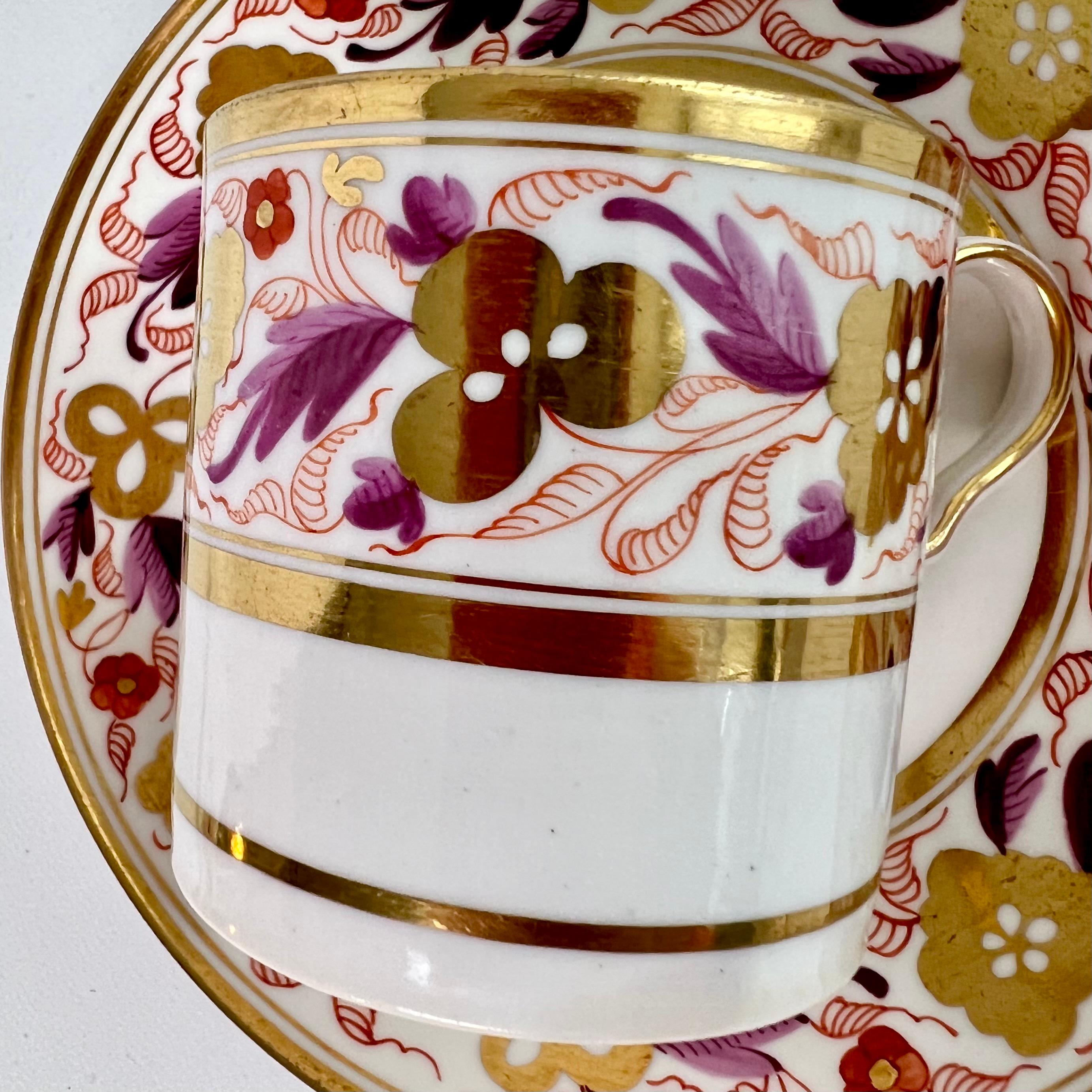Spode Porcelain Teacup Trio, Puce and Gilt Floral Pattern, Neoclassical ca 1810 5