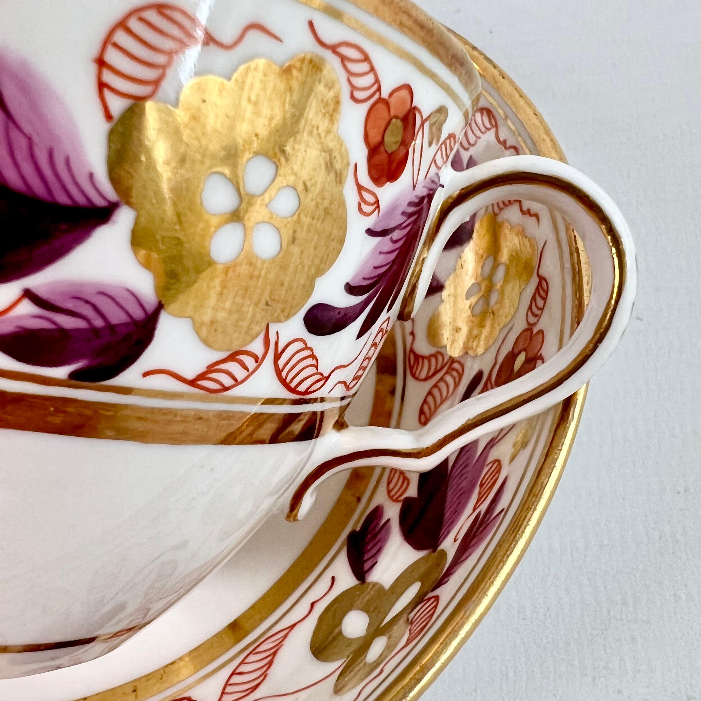 Spode Porcelain Teacup Trio, Puce and Gilt Floral Pattern, Neoclassical ca 1810 6