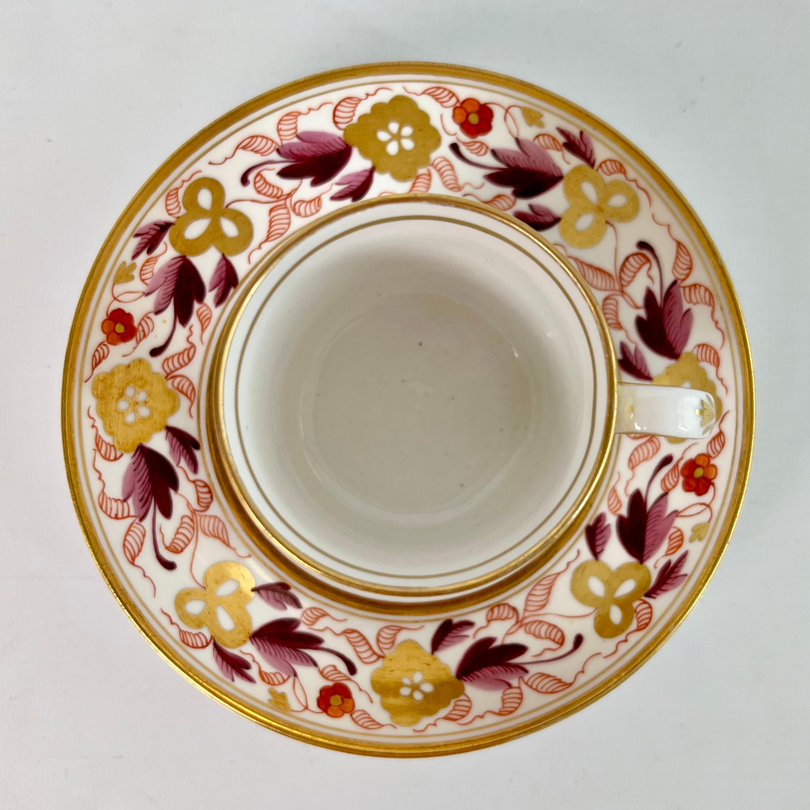 Spode Porcelain Teacup Trio, Puce and Gilt Floral Pattern, Neoclassical ca 1810 2