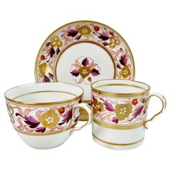 Antique Spode Porcelain Teacup Trio, Puce and Gilt Floral Pattern, Neoclassical ca 1810