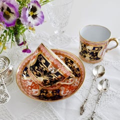 Spode Porcelain Teacup Trio, Red Imari Dollar Pattern, Regency, ca 1810