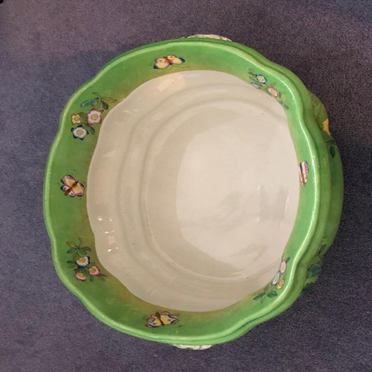 English Spode Pottery Footbath with a Bright Green Ground with Sprays