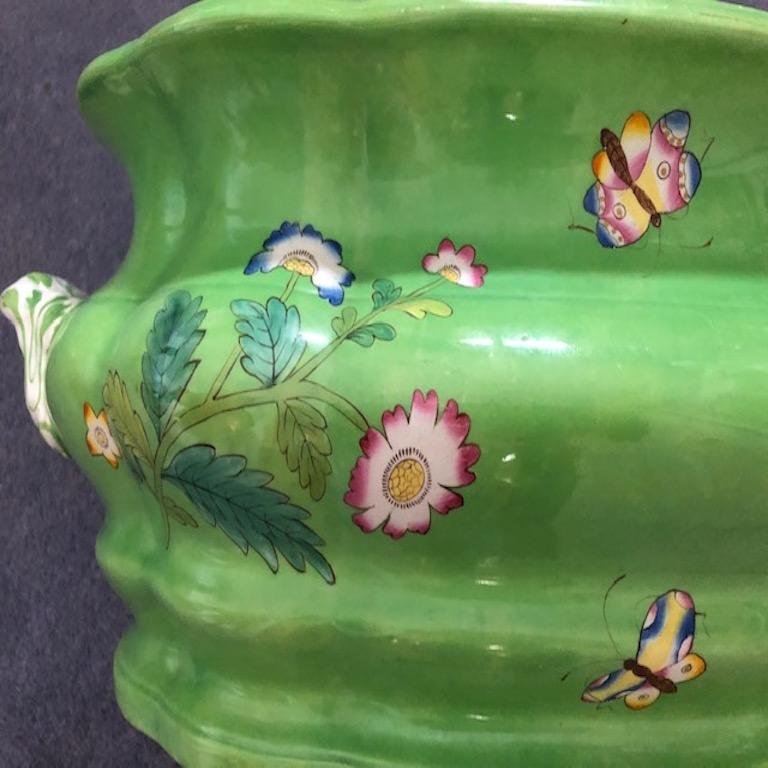 Spode Pottery Footbath with a Bright Green Ground with Sprays 1