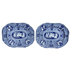 Spode Pottery Large Neoclassical Greek Pattern Blue Pair of Dishes