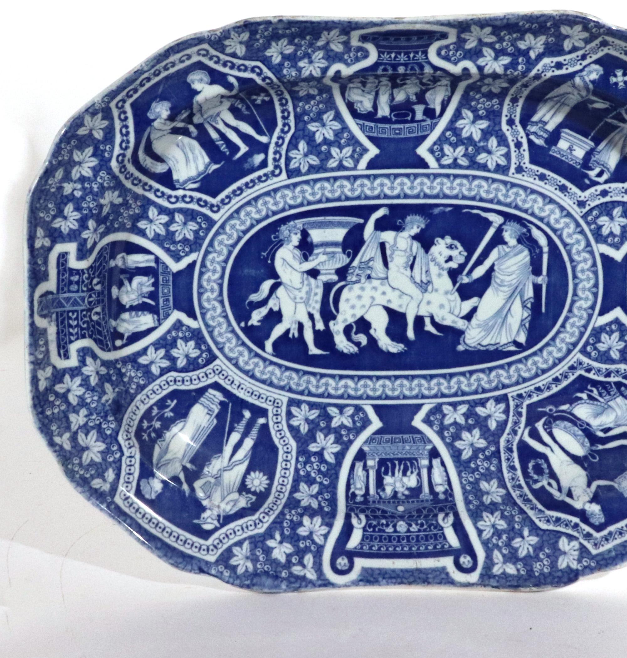 Neoclassical Spode Pottery Neo-Classical Greek Pattern Blue Deep Dish For Sale