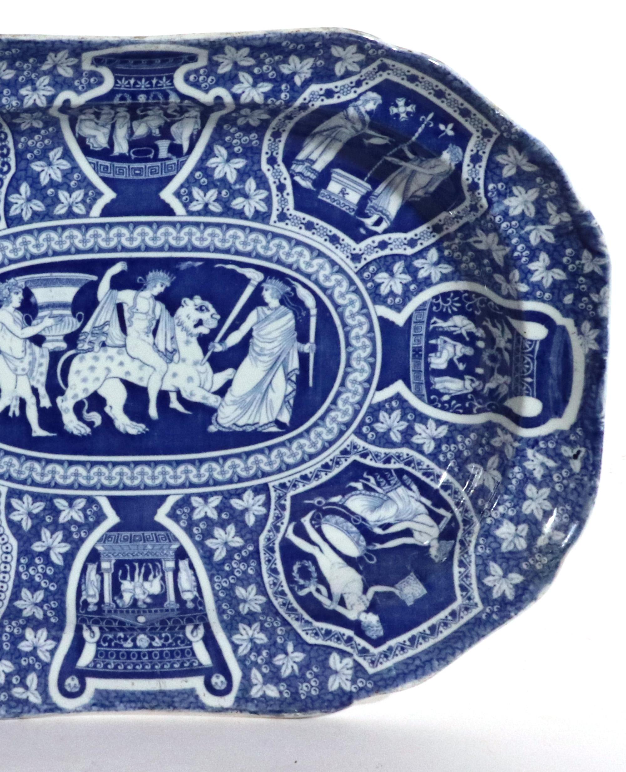 English Spode Pottery Neo-Classical Greek Pattern Blue Deep Dish For Sale