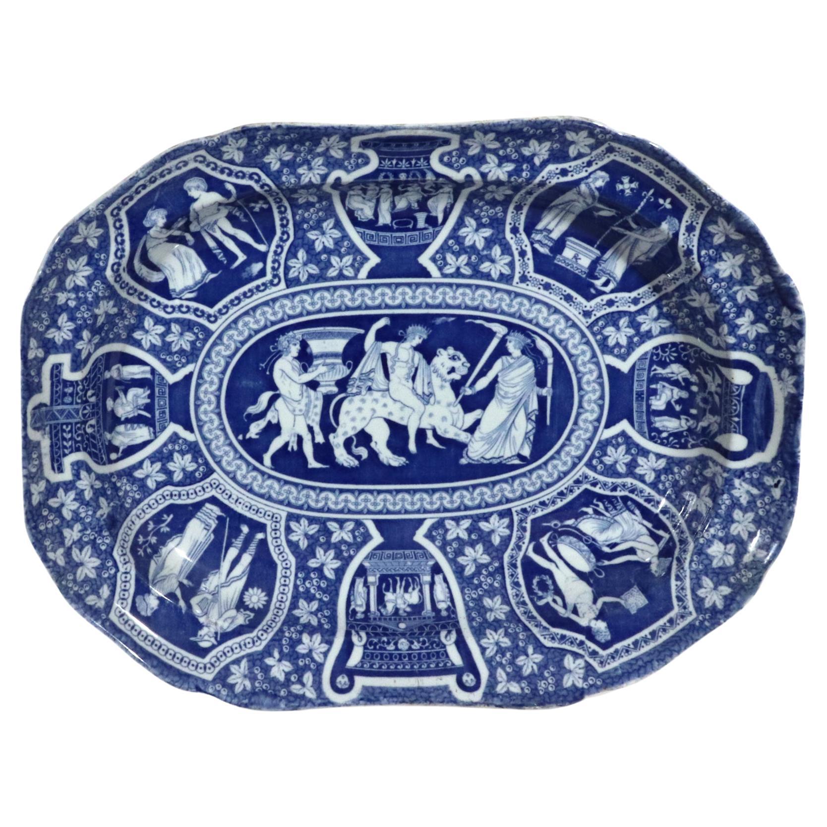 Poterie Spode - Plat profond bleu à motif grec néoclassique en vente