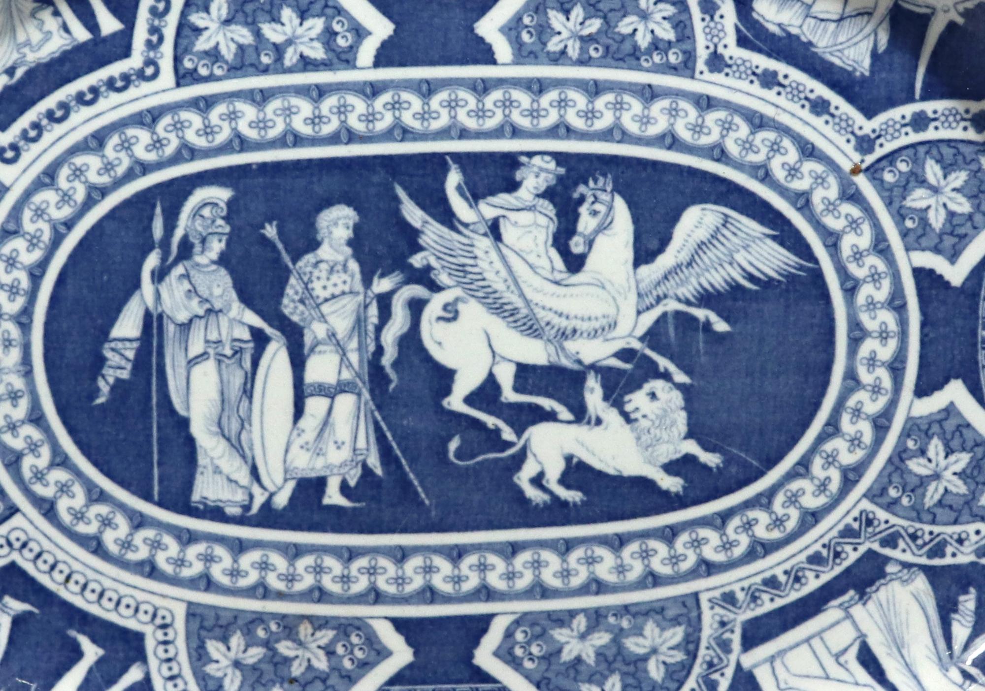 Plato azul con motivo griego neoclásico de la cerámica Spode de la Regencia Neoclásico en venta