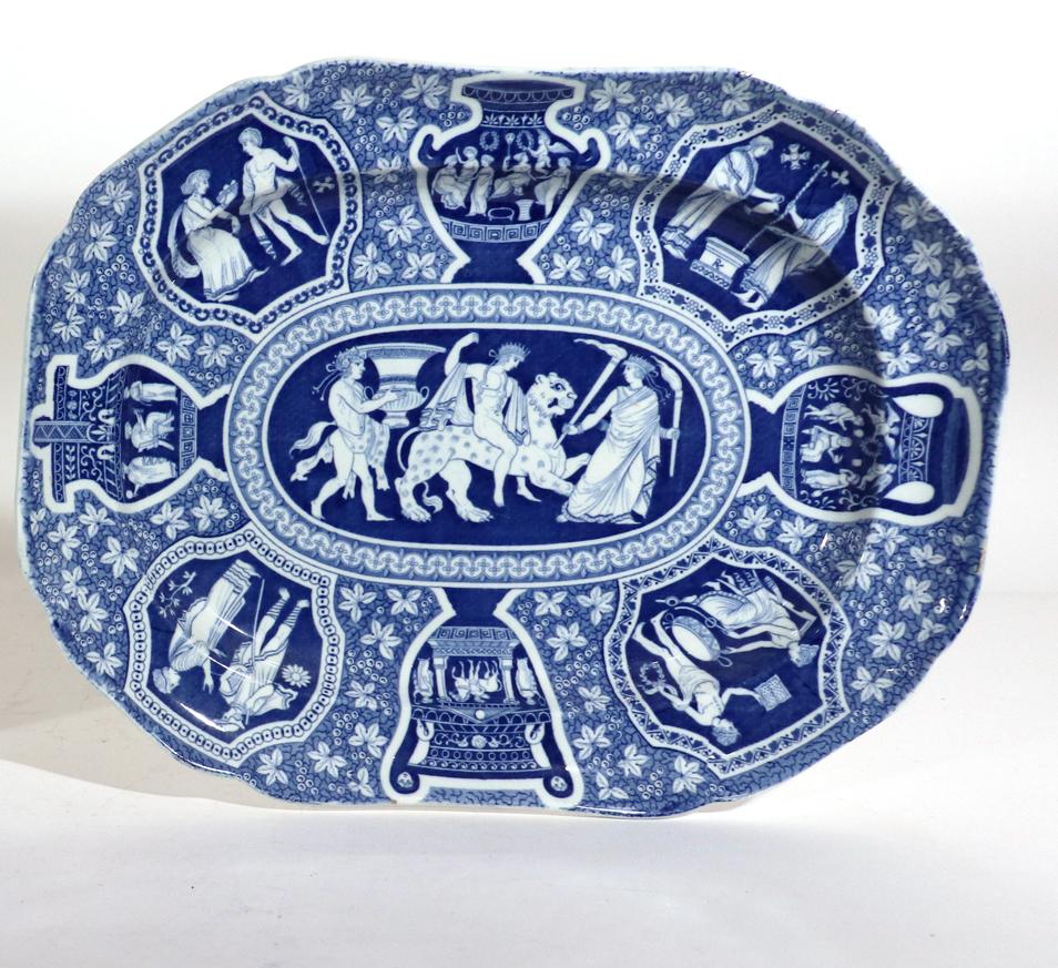 Néoclassique Spode Pottery, grande paire de plats néoclassique à motif grec bleu en vente