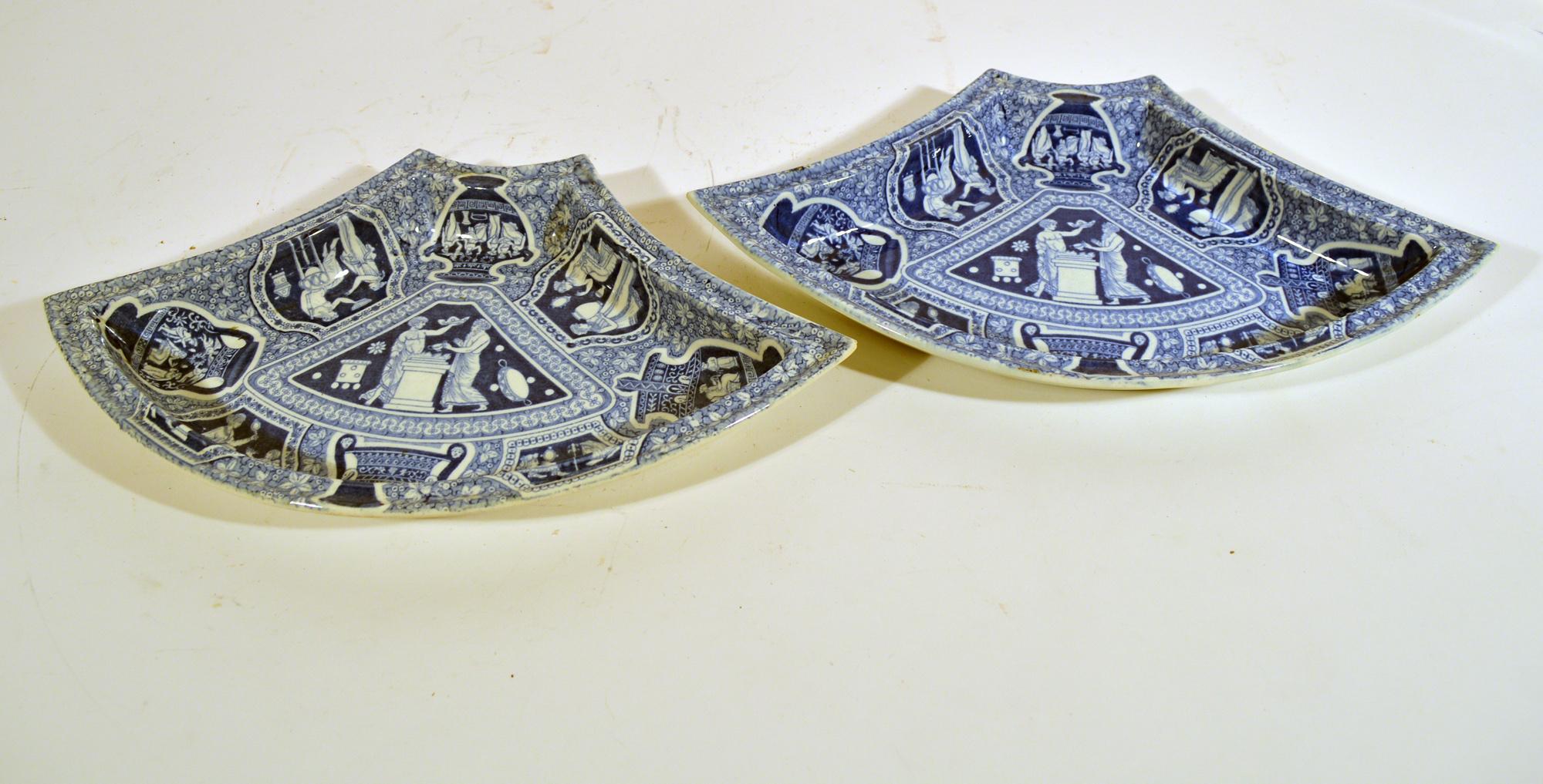 Spode Pottery Neoclassical Greek Pattern Blue Printed Supper Set For Sale 1