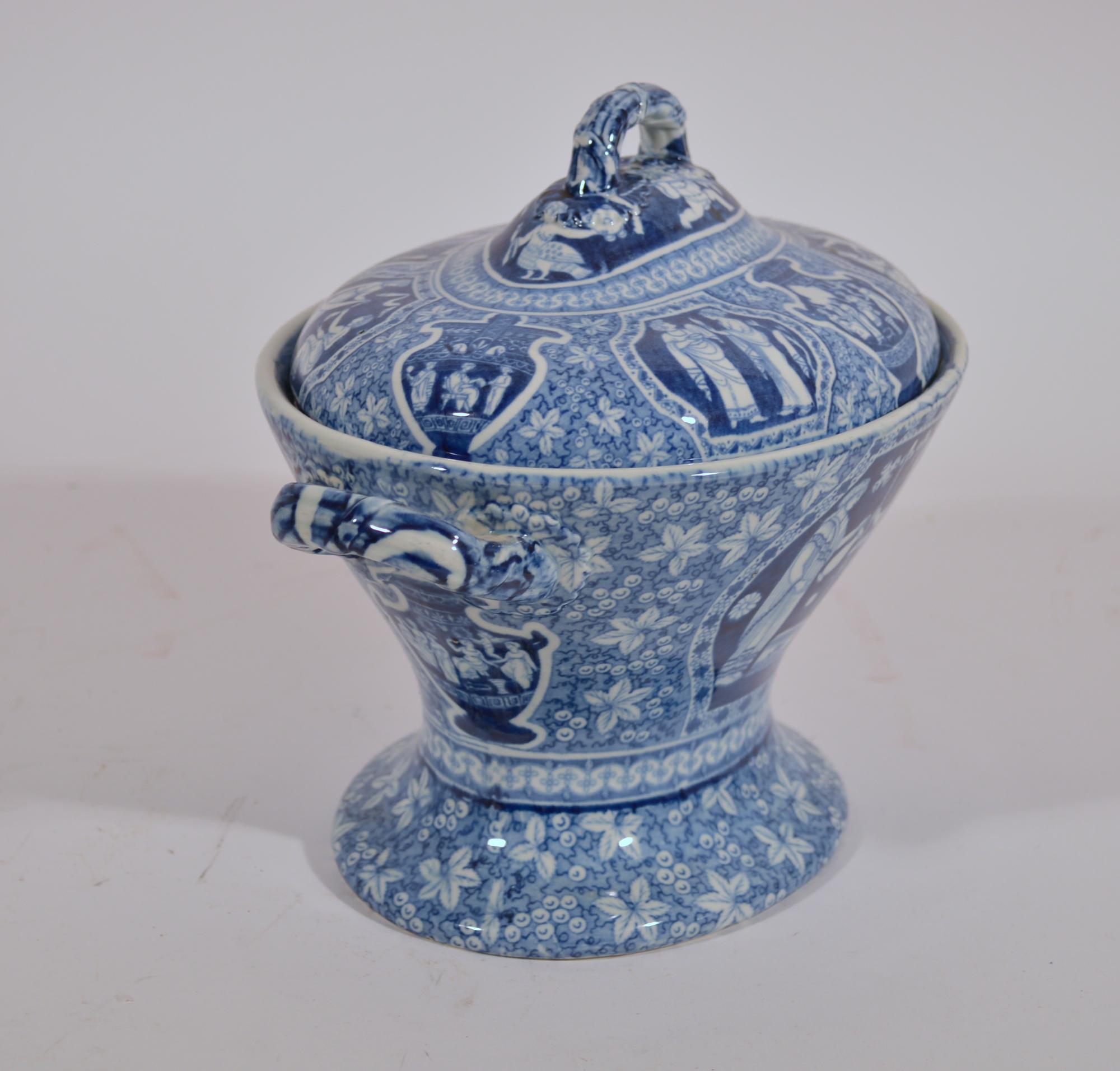 Spode Pottery Neoclassical Greek Pattern Blue Printed Supper Set In Good Condition For Sale In Downingtown, PA