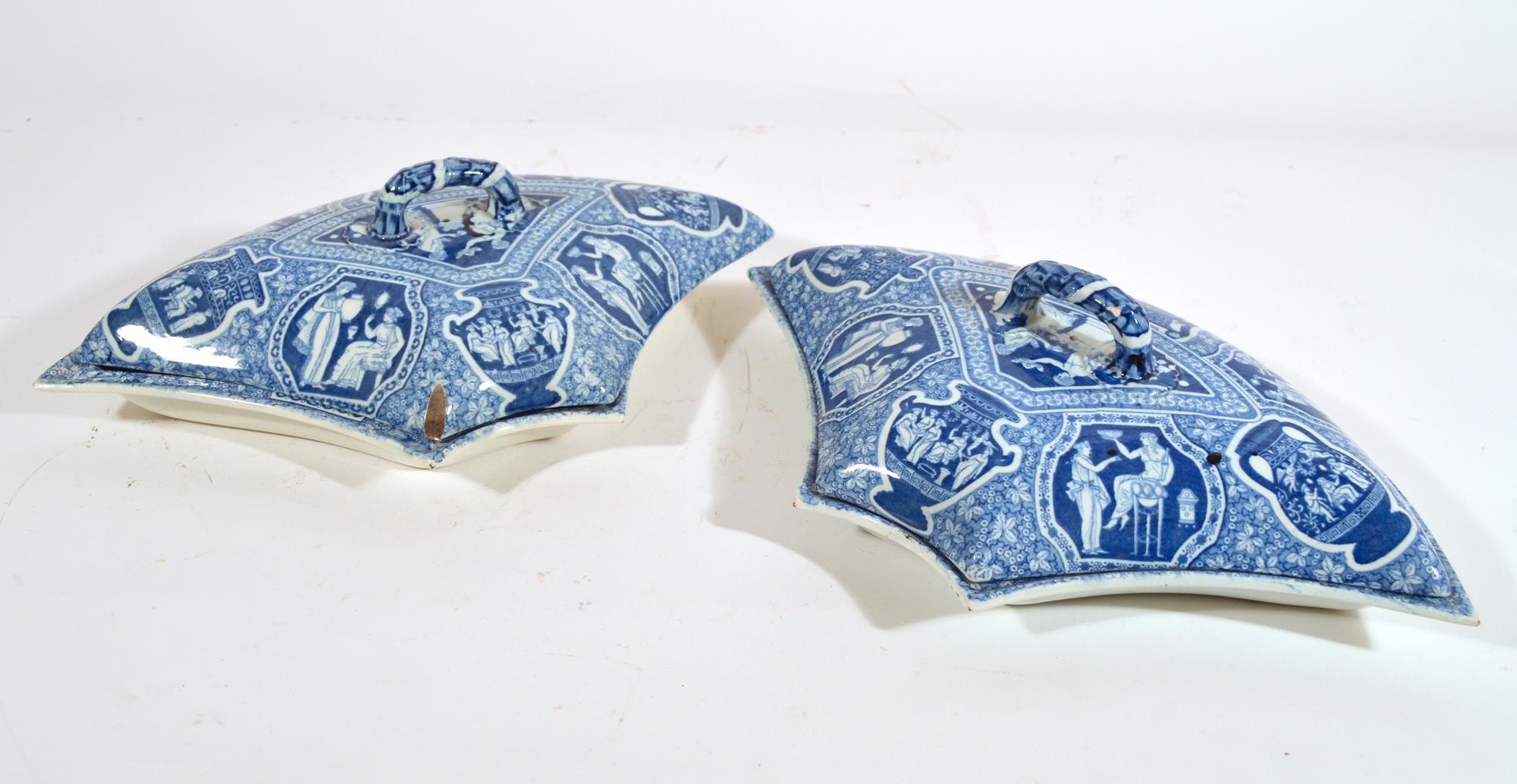 Pearlware Spode Pottery Neoclassical Greek Pattern Blue Printed Supper Set For Sale