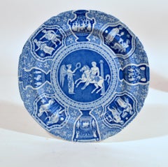 Set di quindici piatti da insalata blu con motivo greco neoclassico di Spode Pottery