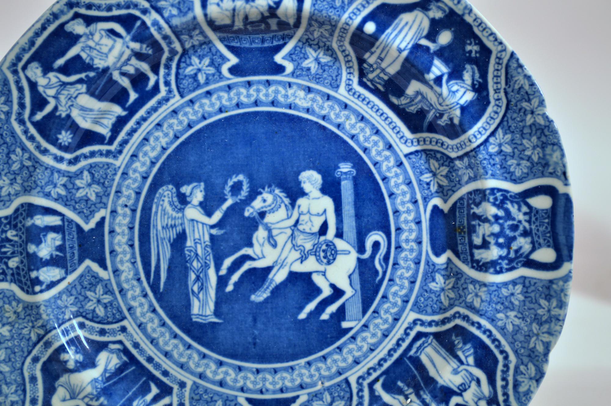 Spode Pottery Neoklassizistische blaue Salatteller mit griechischem Muster (Neoklassisch) im Angebot