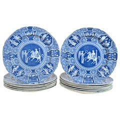 Spode Pottery Neoclassical Greek Pattern Blue Salad Plates Set of Fifteen