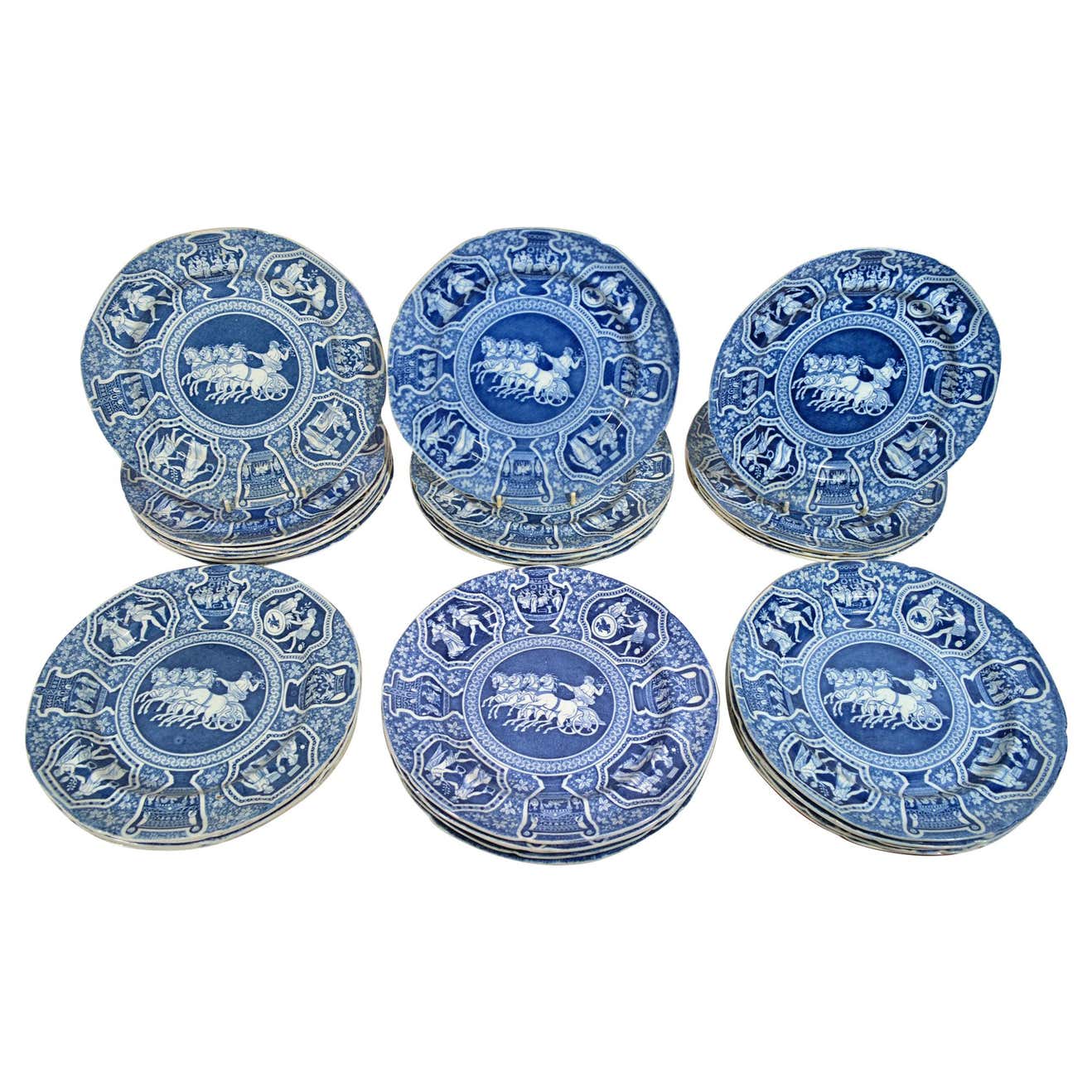 Spode Greek Pattern Spode Pottery Neo-Classical Greek Pattern Blue Set of Dinner Plates-33 ...