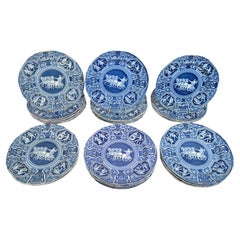 Spode Pottery Neo-Classical Greek Pattern Blue Set of Dinner Plates-33 Plates