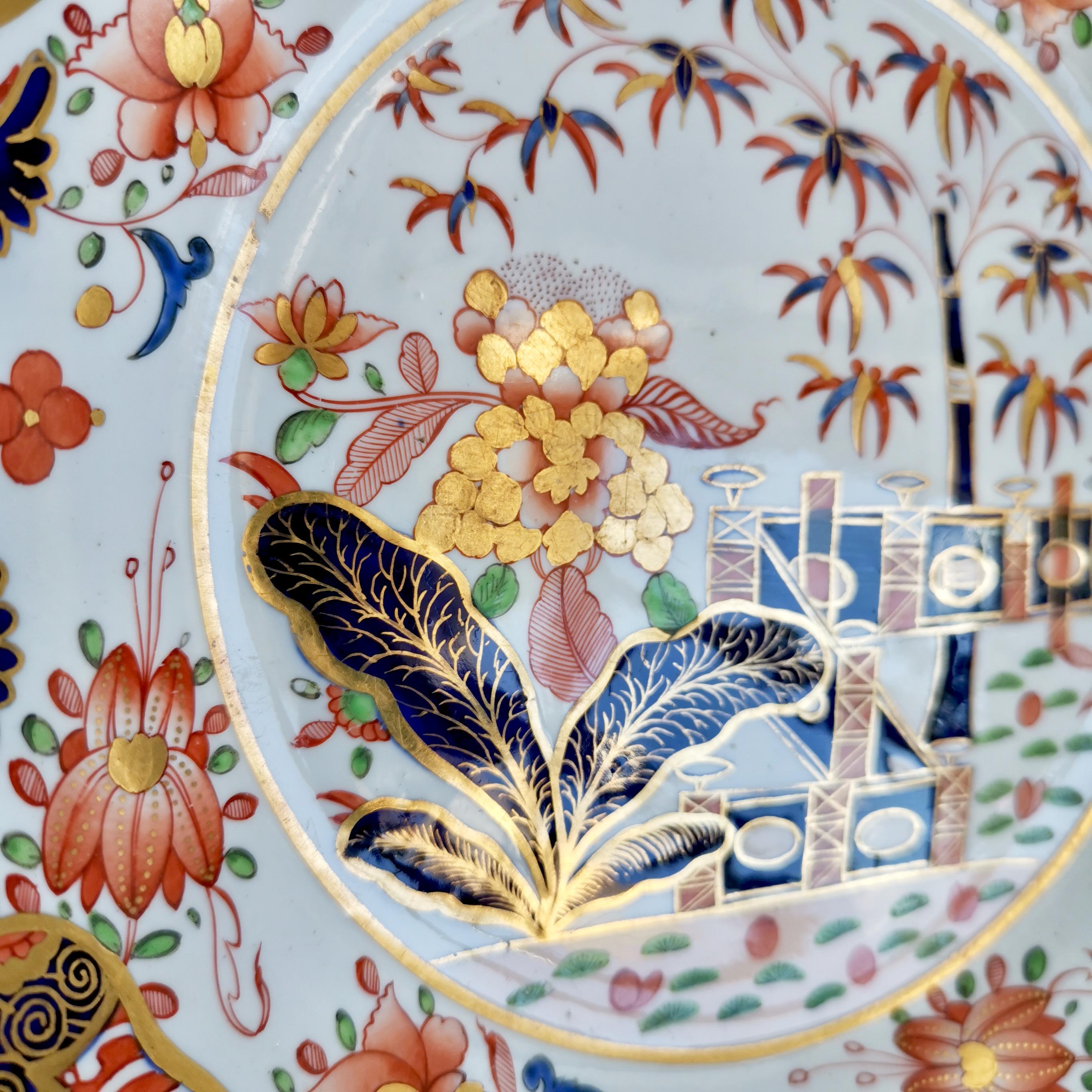 Hand-Painted Spode Saucer Dish Plate, Imari Tobacco Leaf Patt. 967, ca 1815