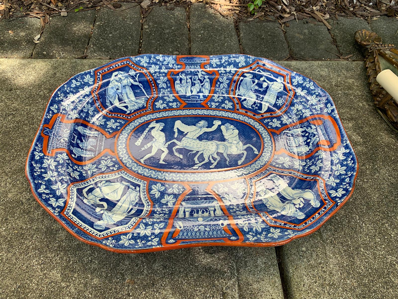 Spode Staffordshire Blue & Orange Charger with Etruscan Pattern, circa 1780-1840 4