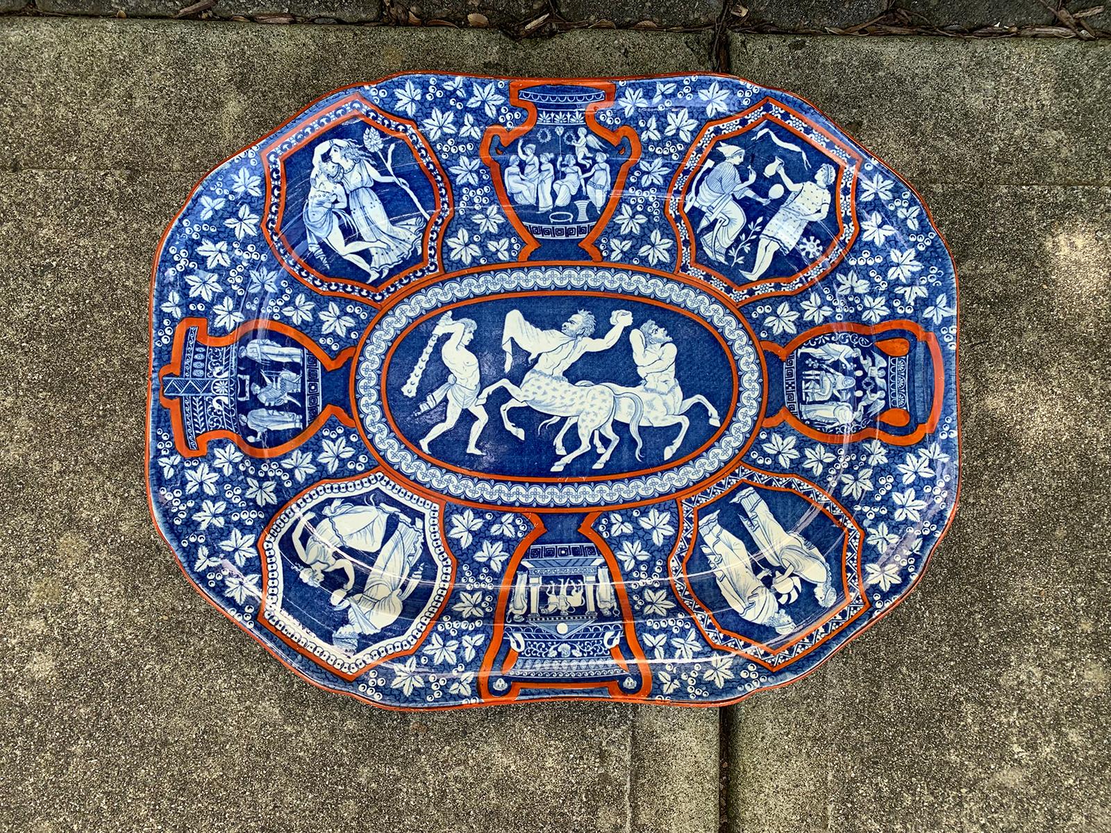 19th Century Spode Staffordshire Blue & Orange Charger with Etruscan Pattern, circa 1780-1840
