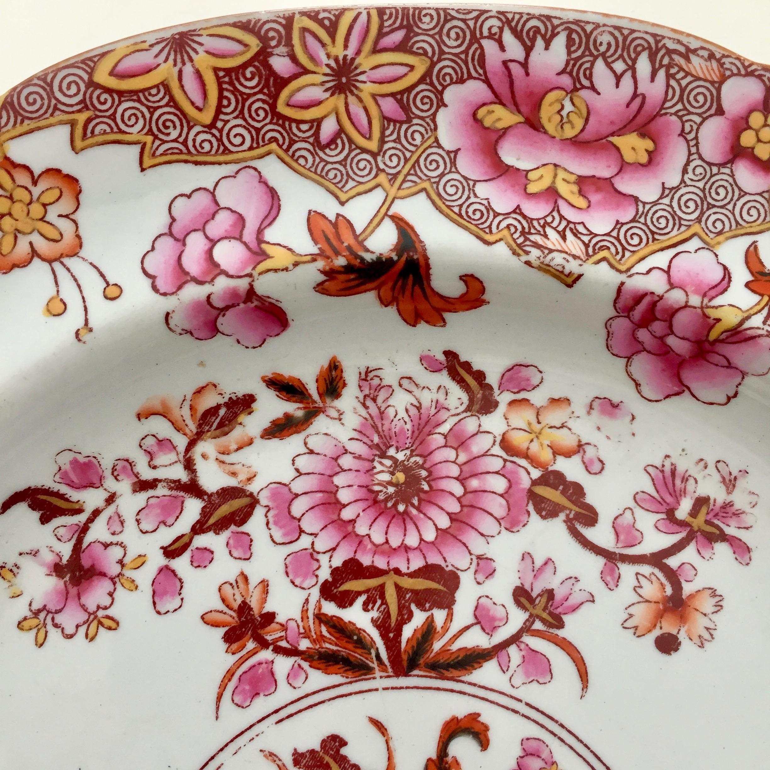 English Spode Stone China Plate, Pink Japan Pattern No. 3144, Regency 1812-1833