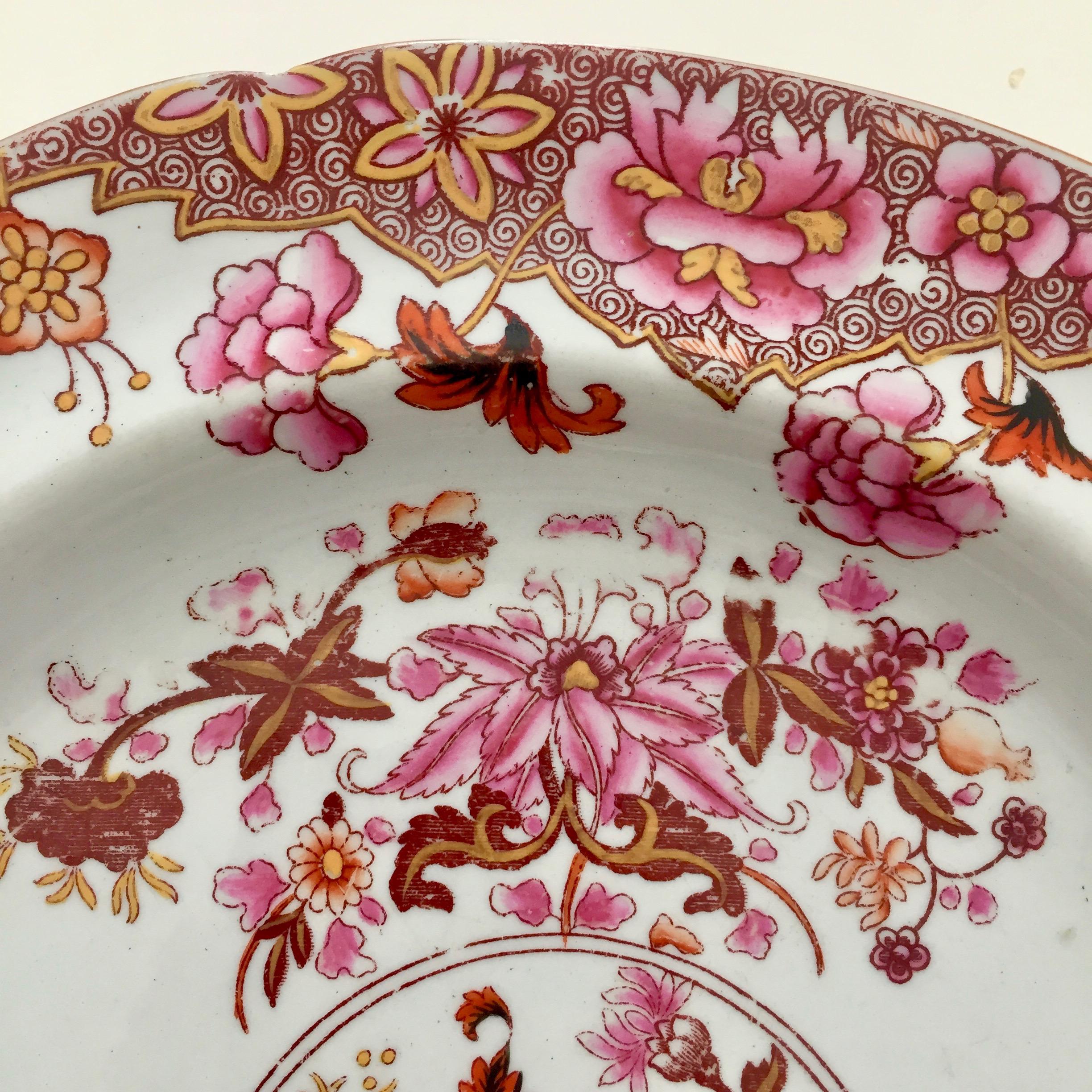 Hand-Painted Spode Stone China Plate, Pink Japan Pattern No. 3144, Regency 1812-1833