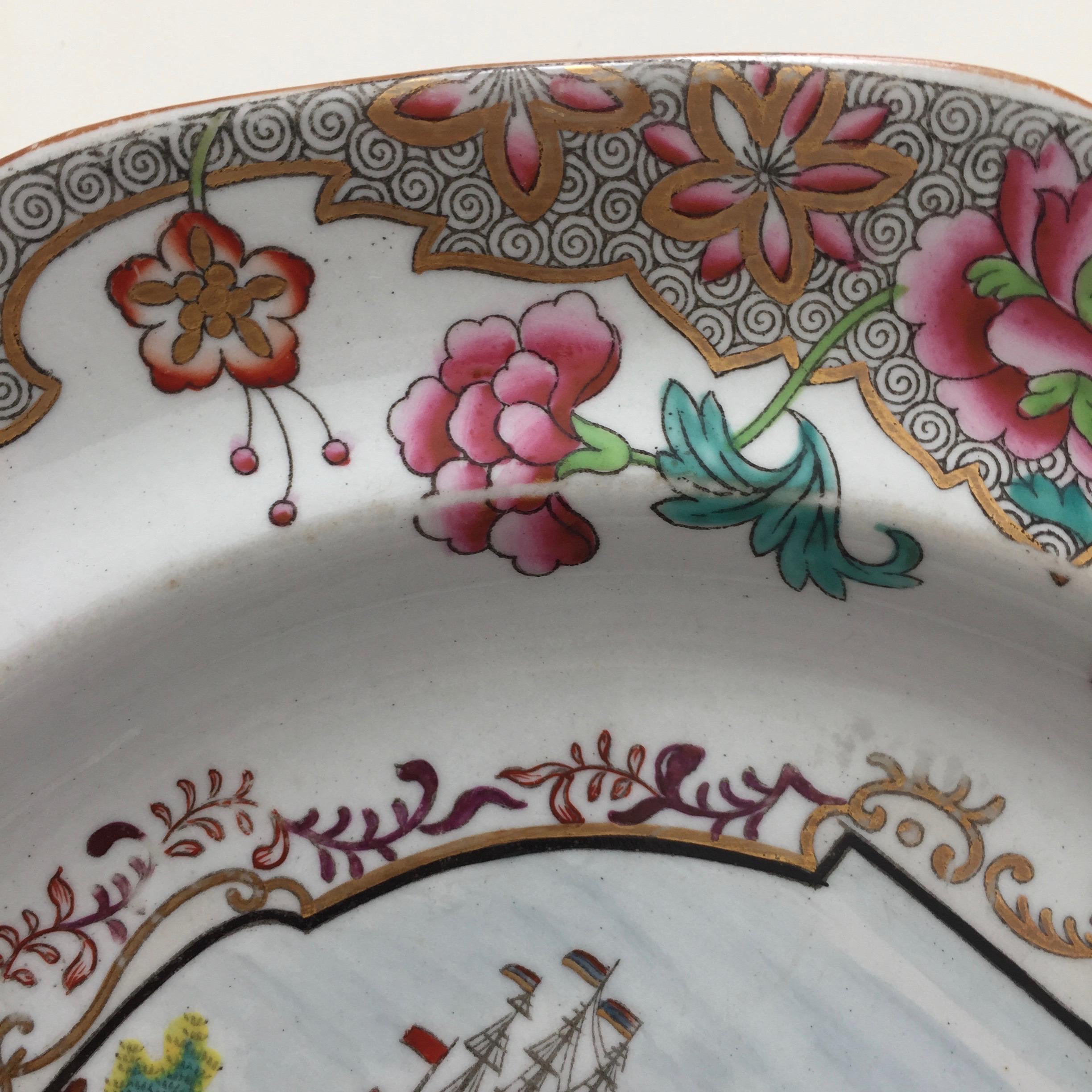 Porcelain Spode Stone China Plate with Chinoiserie Ship Pattern, Regency, 1812-1833