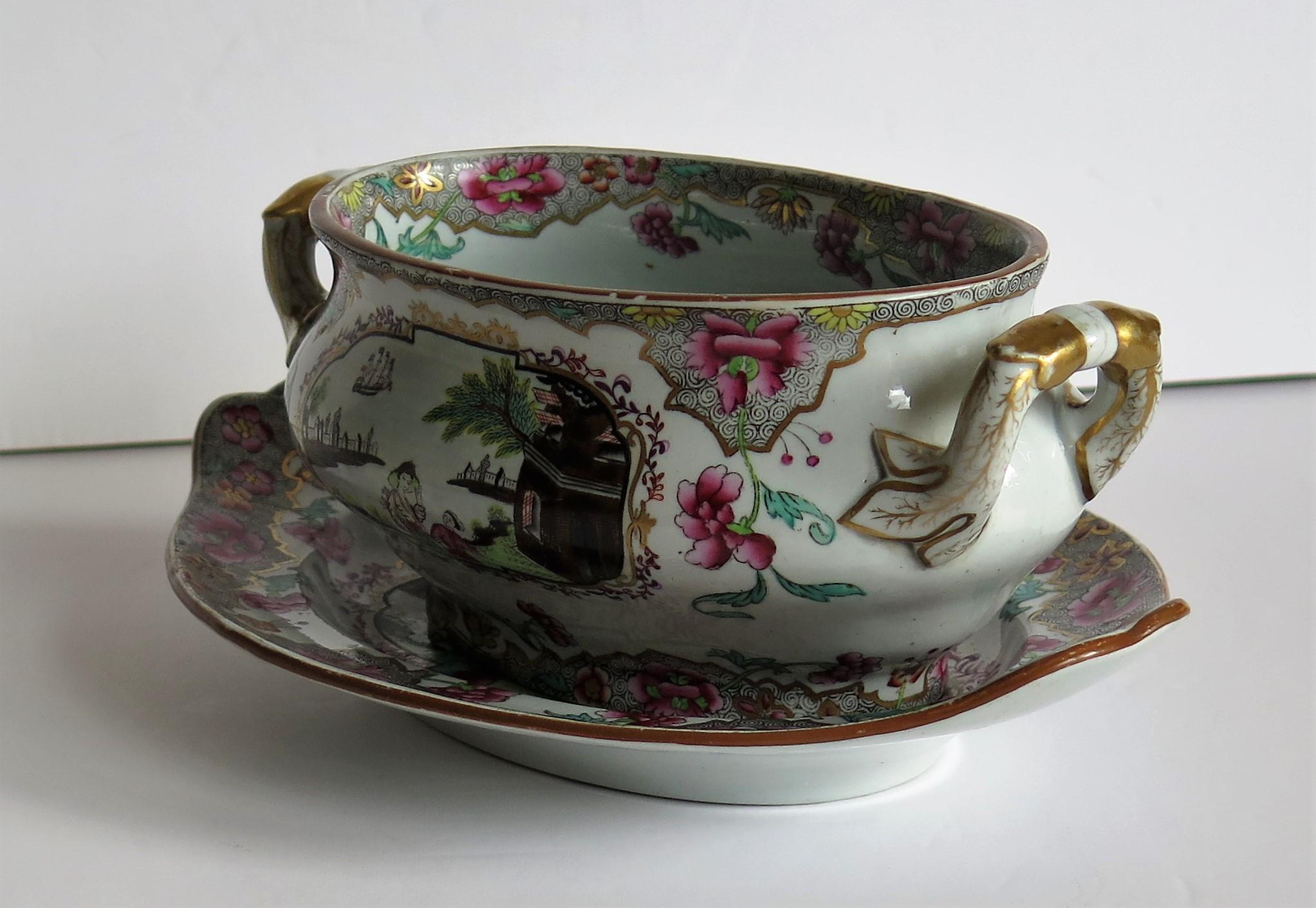 Spode Stone China Sauce Tureen & Stand in Ship Pattern 3067, circa 1810 In Good Condition In Lincoln, Lincolnshire