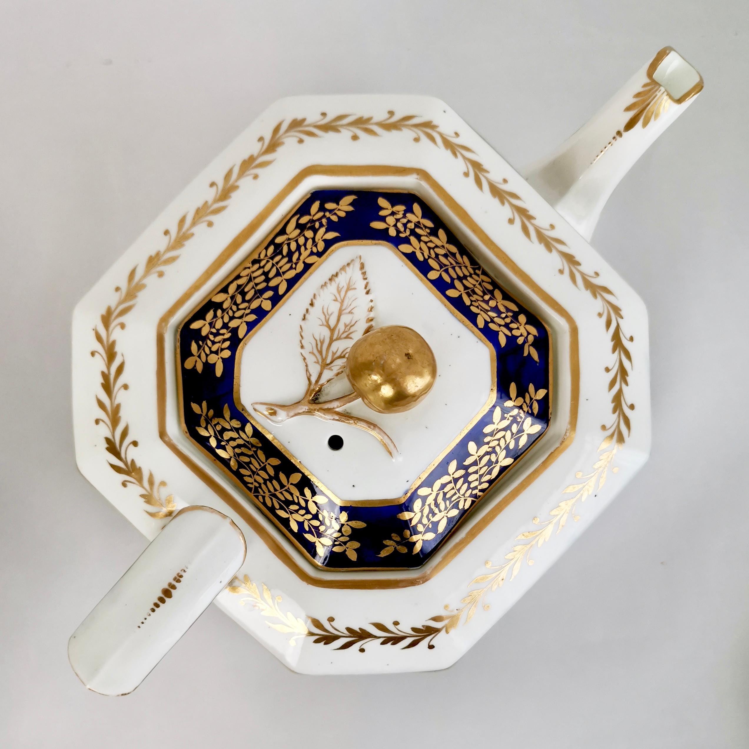 English Spode Tea Service, Felspar Porcelain White and Cobalt Blue, Regency 1821-1825