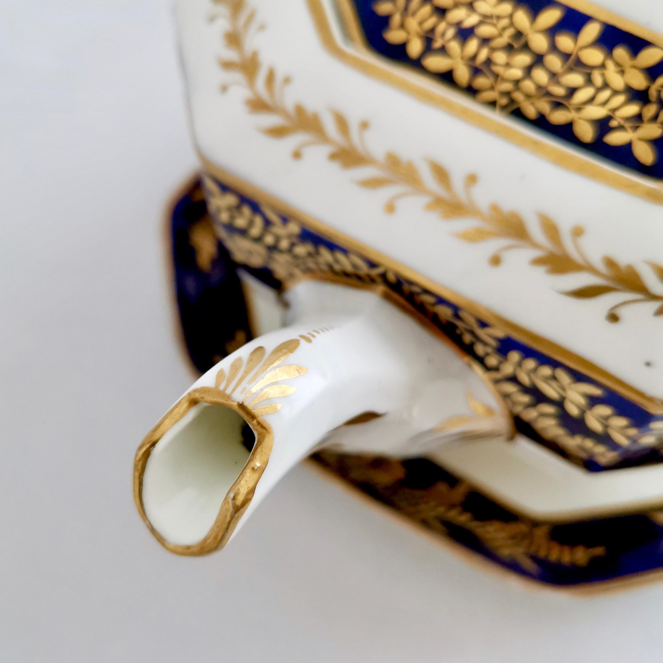 Hand-Painted Spode Tea Service, Felspar Porcelain White and Cobalt Blue, Regency 1821-1825