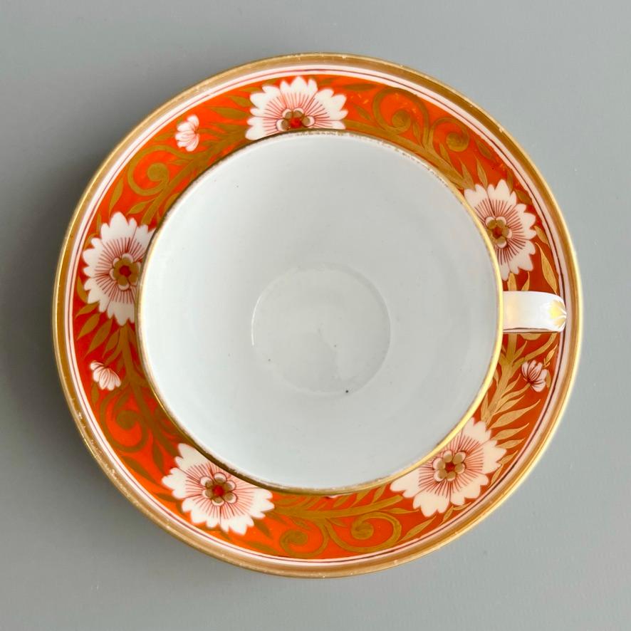 Early 19th Century Spode Teacup and Saucer, Red, Gilt with White Chrysanthemum, Regency ca 1810 For Sale