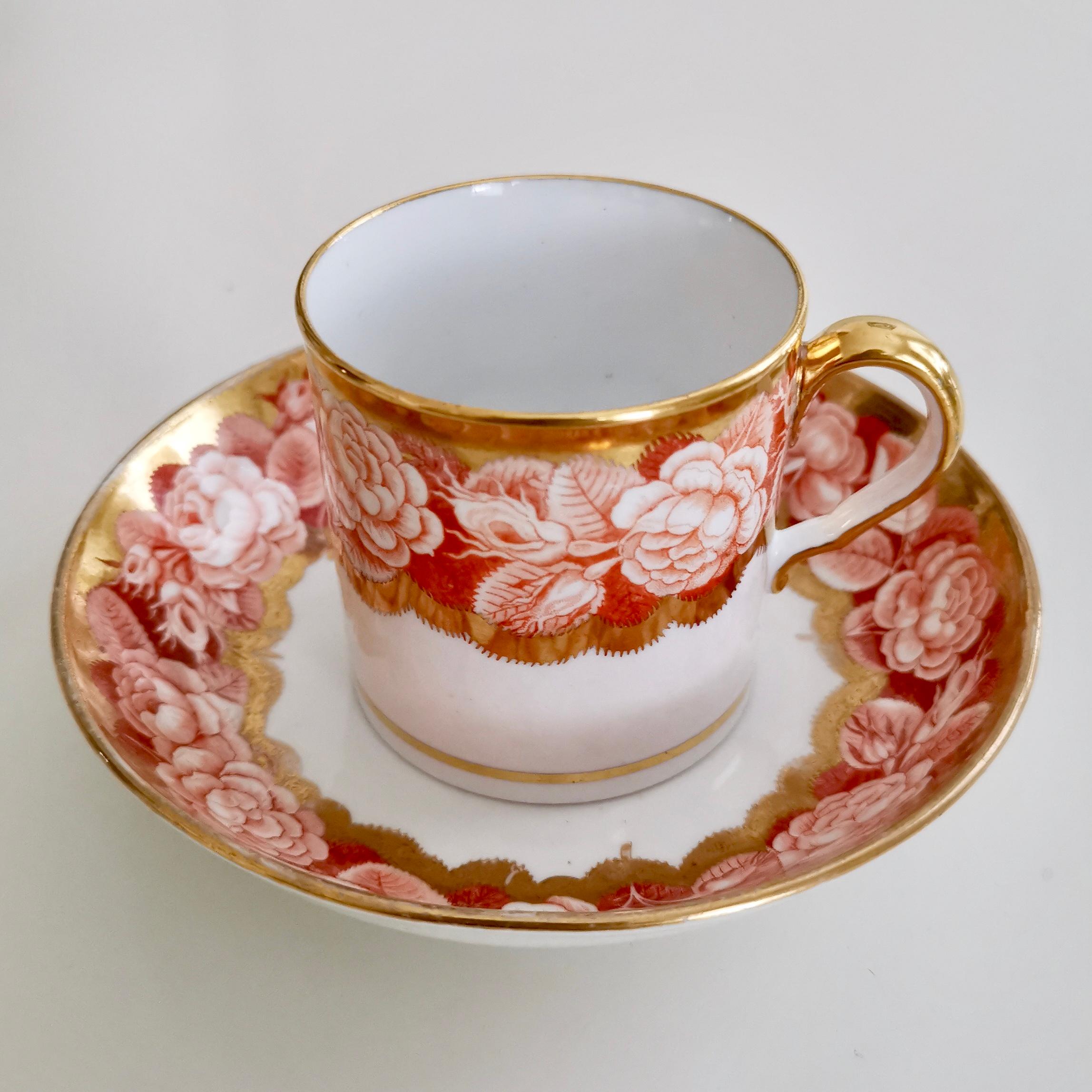 Spode Teacup Trio, Red Pluck and Dust Rose Border, Georgian, circa 1806 3