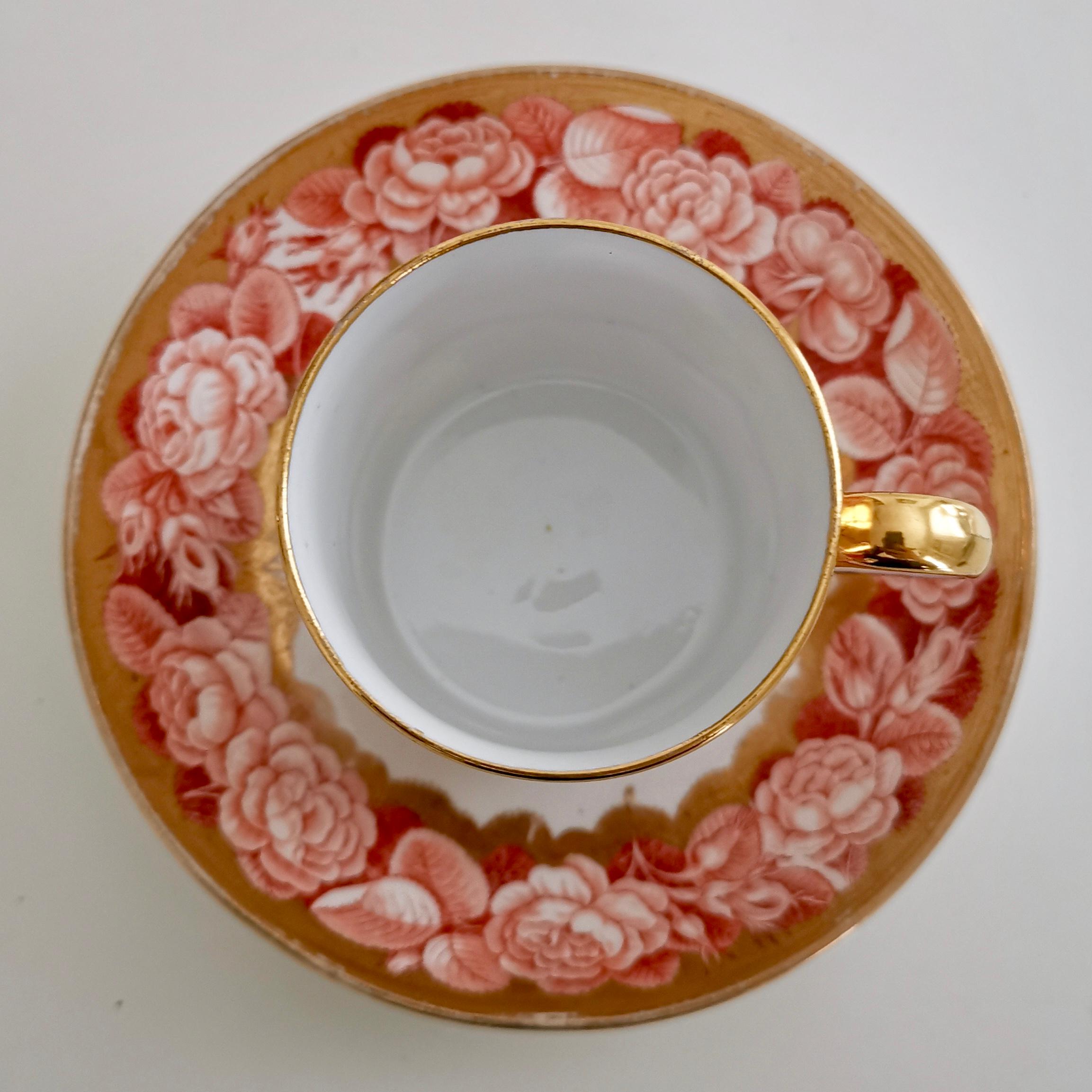 Spode Teacup Trio, Red Pluck and Dust Rose Border, Georgian, circa 1806 4