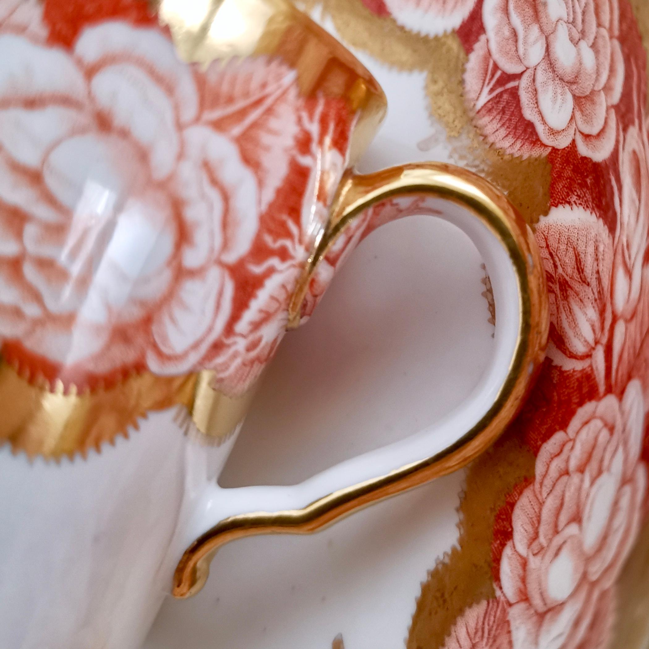 Spode Teacup Trio, Red Pluck and Dust Rose Border, Georgian, circa 1806 6