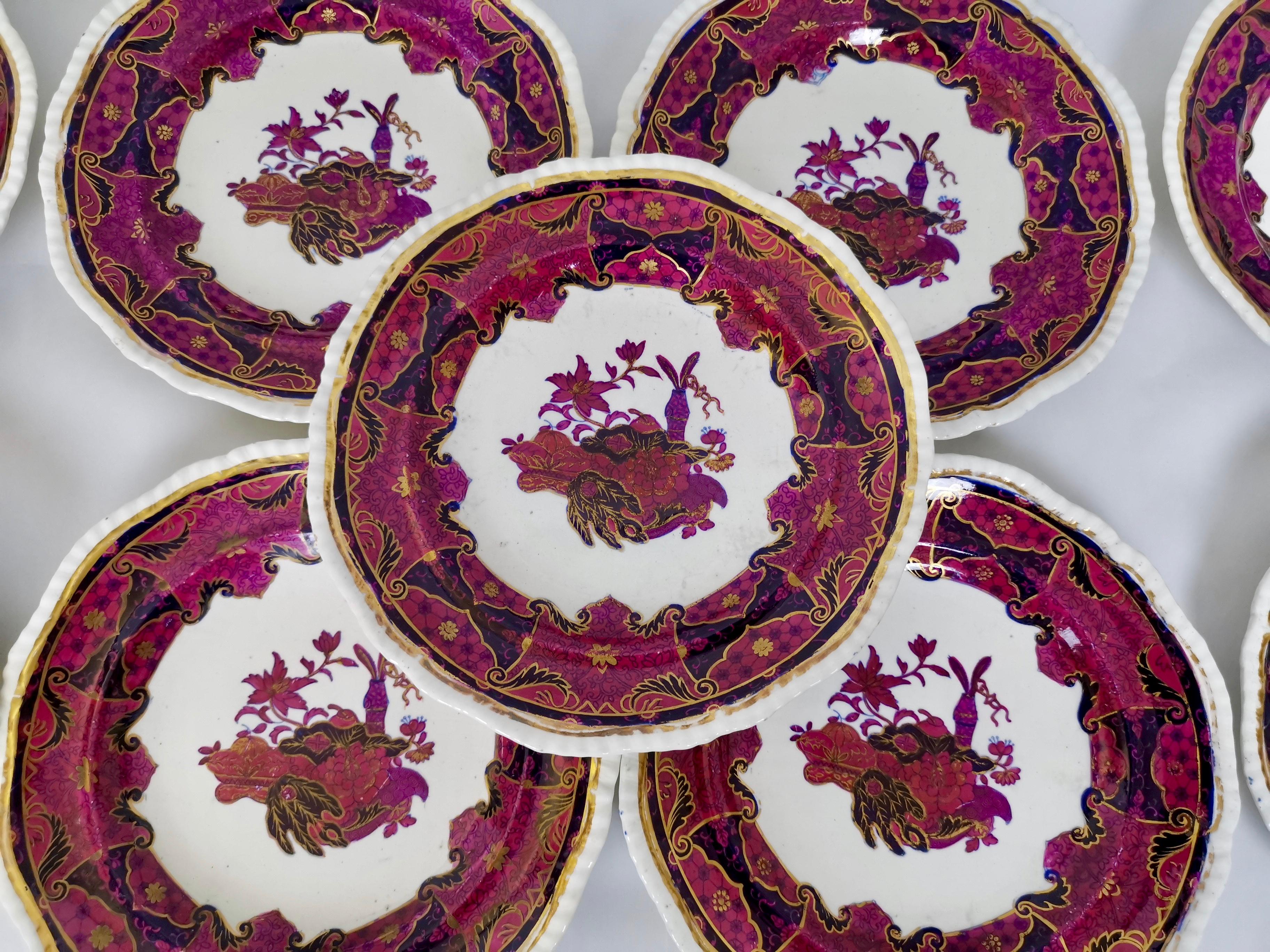 Spode Imperial China Dessert Service, Frog Pattern in Mauve, Regency circa 1828 For Sale 4