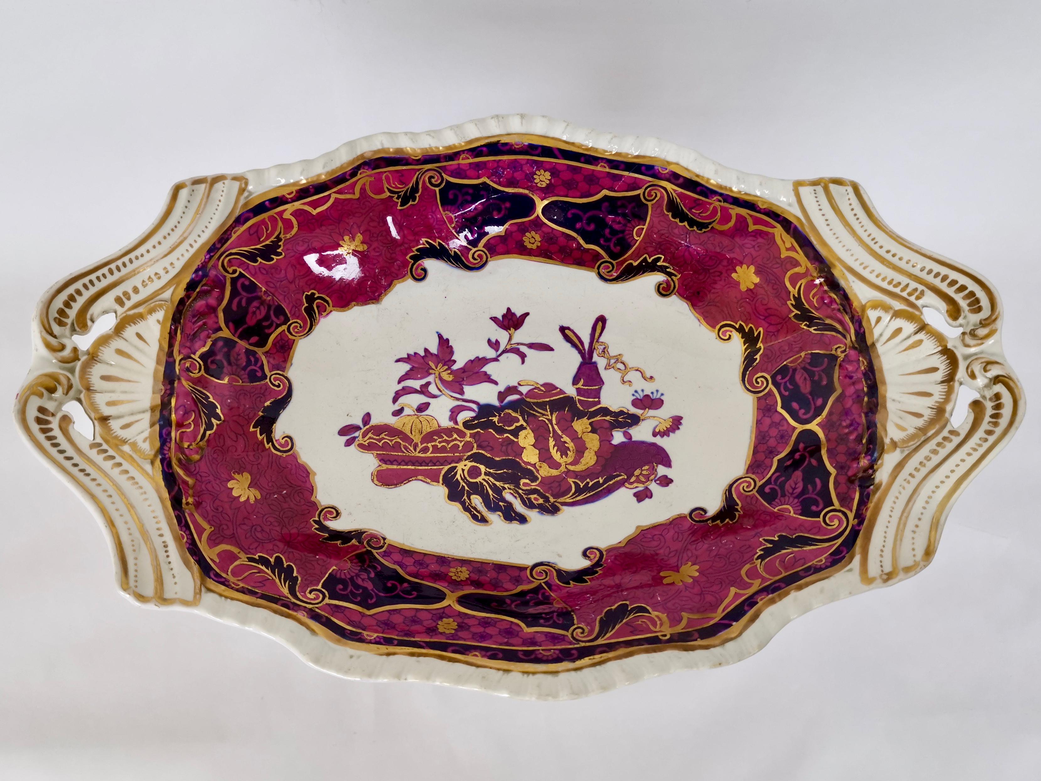 Peint à la main Service à dessert Spode Imperial China, motif de grenouille en mauve, Régence, vers 1828 en vente