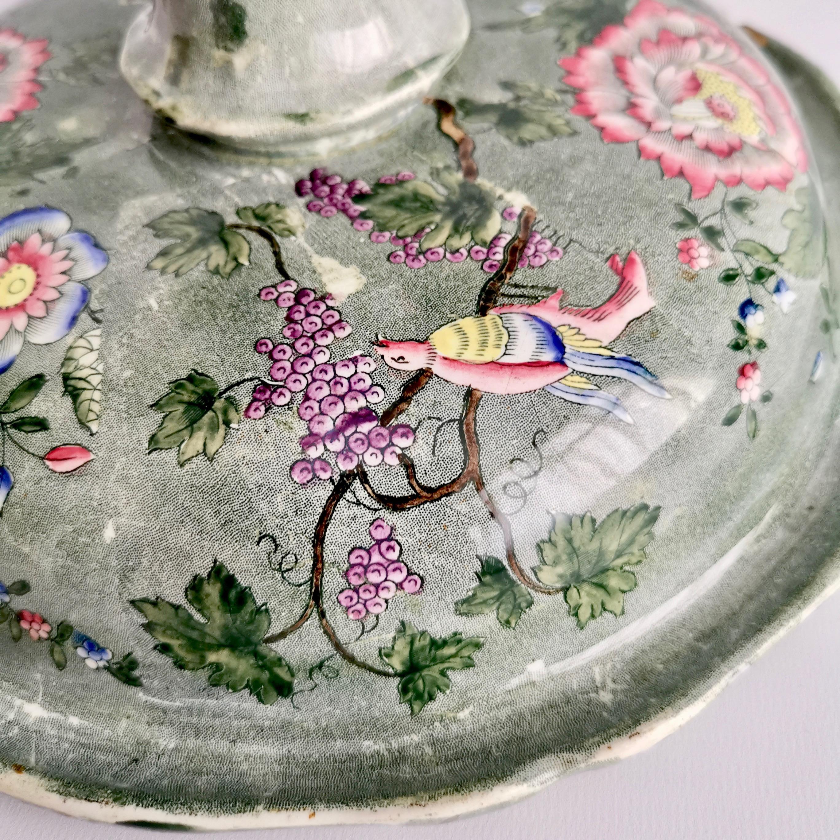 Spode's New Fayence Tazza, Green Chinoiserie Flowers and Birds, Regency, 1829 3