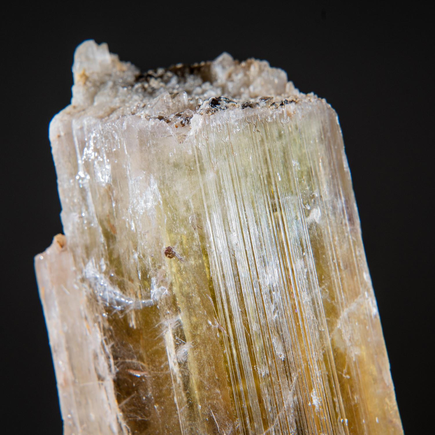 Here is very blocky, fine quality, facet grade, light tone of Spodumene var. yellow kunzite crystal. This spectacular medium light tone yellow-green spodumene crystal is of natural color, it has not been treated or color enhanced in any
