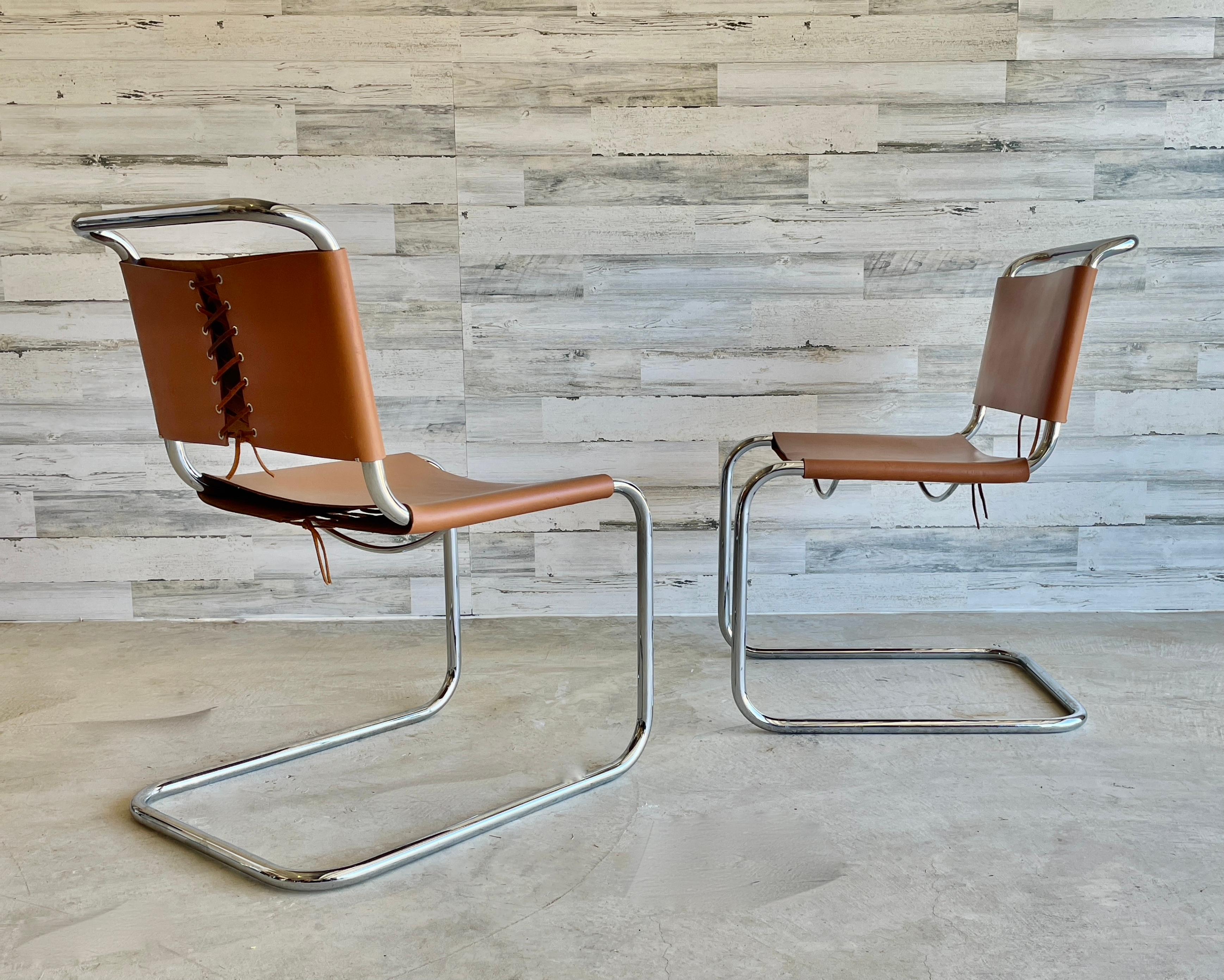 Leather Spoleto Dining Chairs Attributed to Knoll