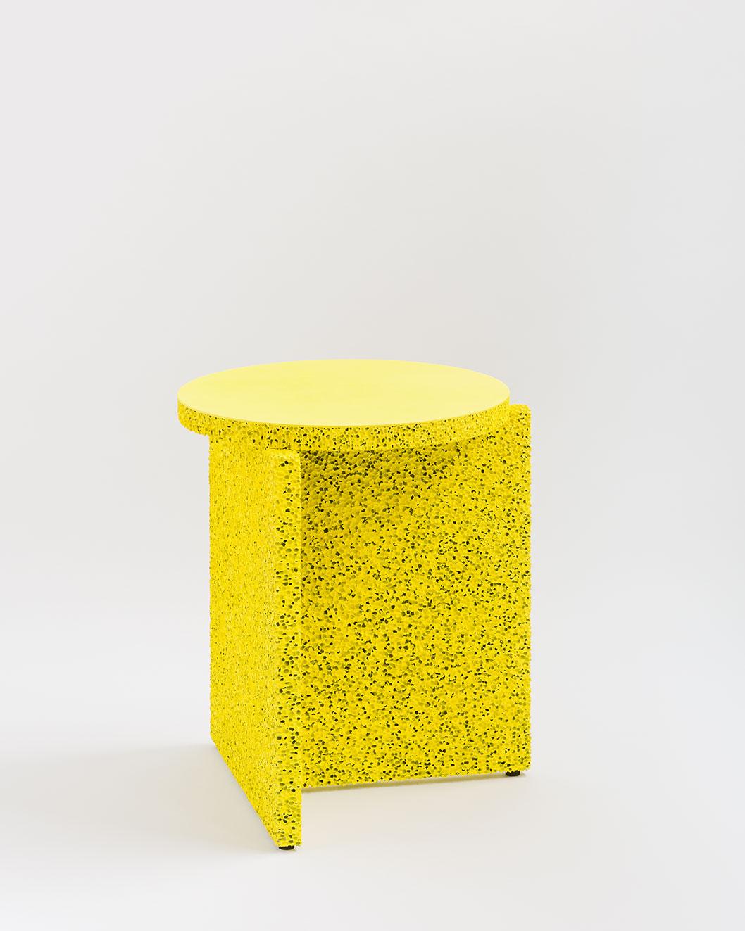 The sponge table is a simple construction that highlights the use of material, extenuating the surface texture. Assuming the weight and feel of an object to later find out it's nothing like what you expected is the experience intended by the sponge