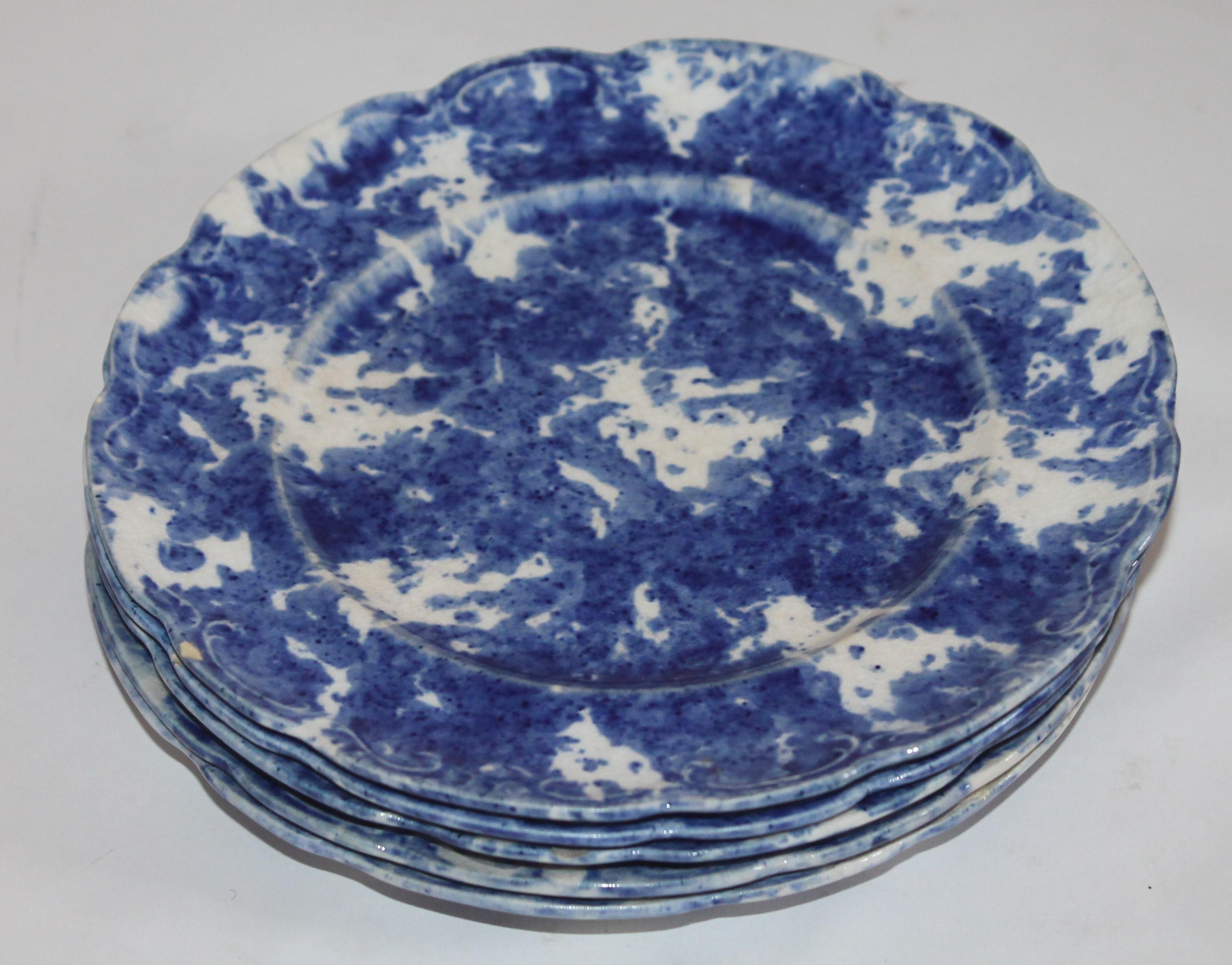 Country Sponge Ware 19th Century Luncheon  Plates / Set of Six For Sale