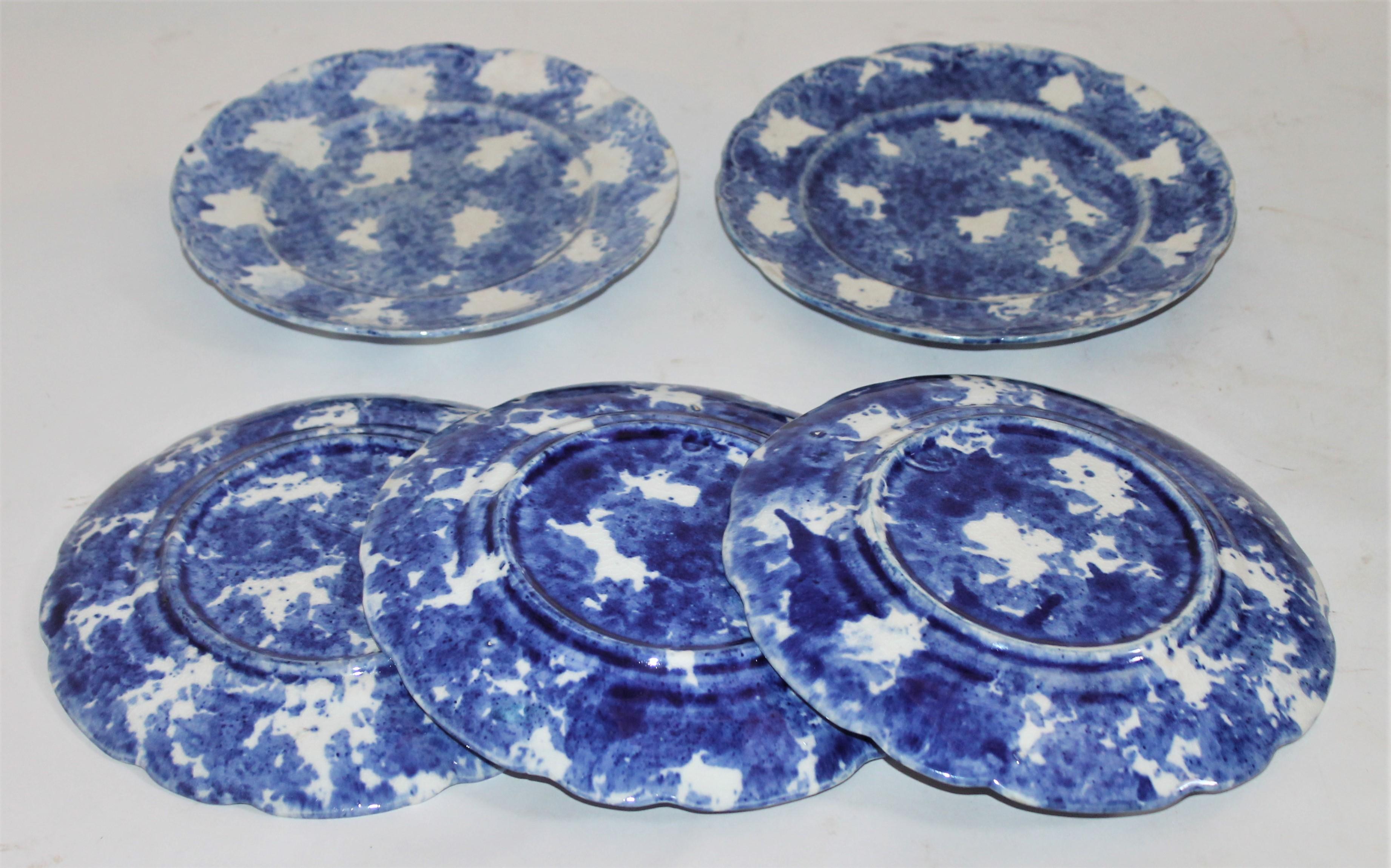 Glazed Sponge Ware 19th Century Luncheon  Plates / Set of Six For Sale