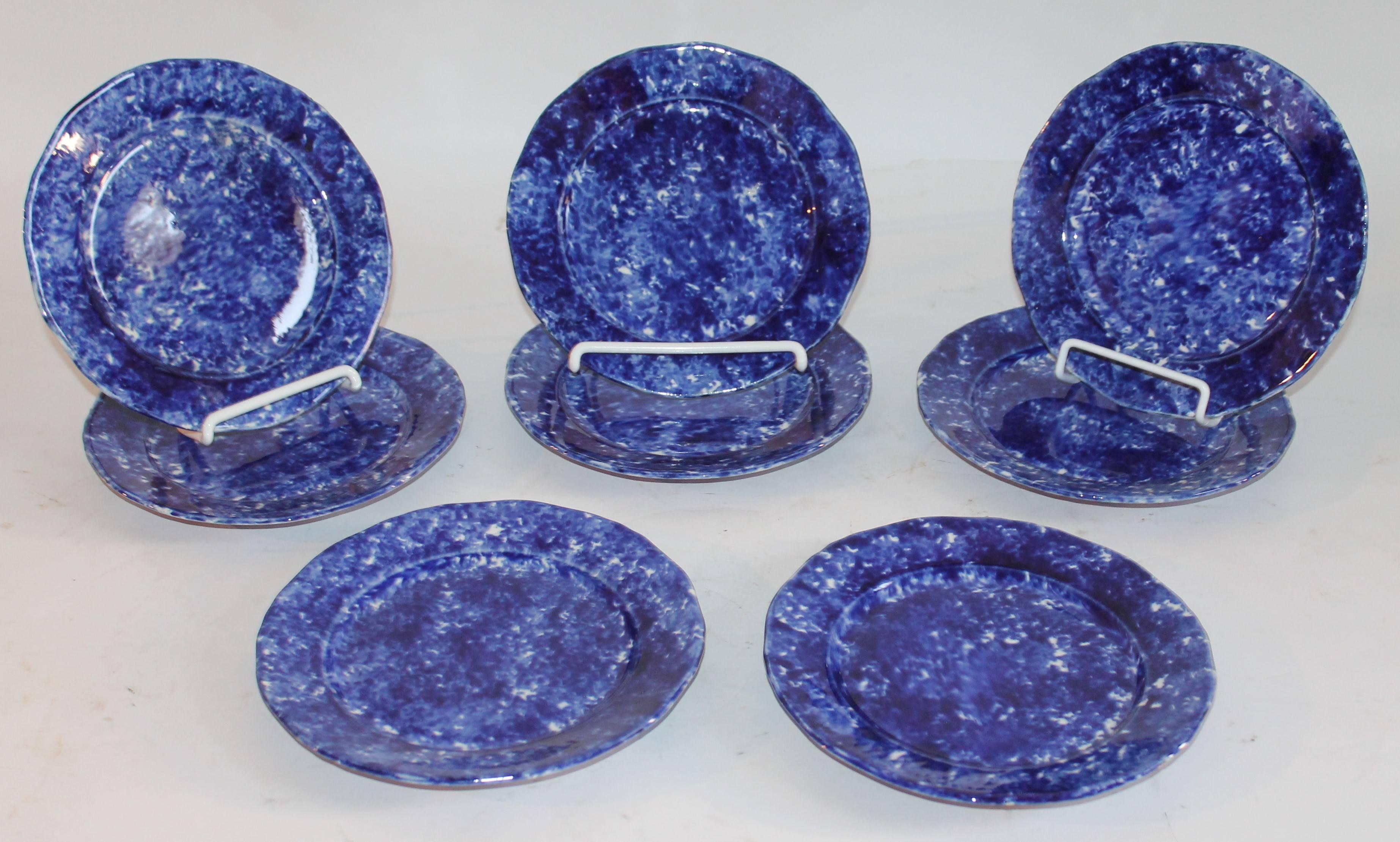 Country Sponge Ware 19th Century  Plates, Set of Eight For Sale