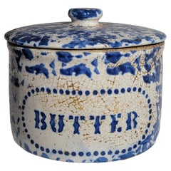 Antique Sponge Ware Butter Crock 19thc Hand Made