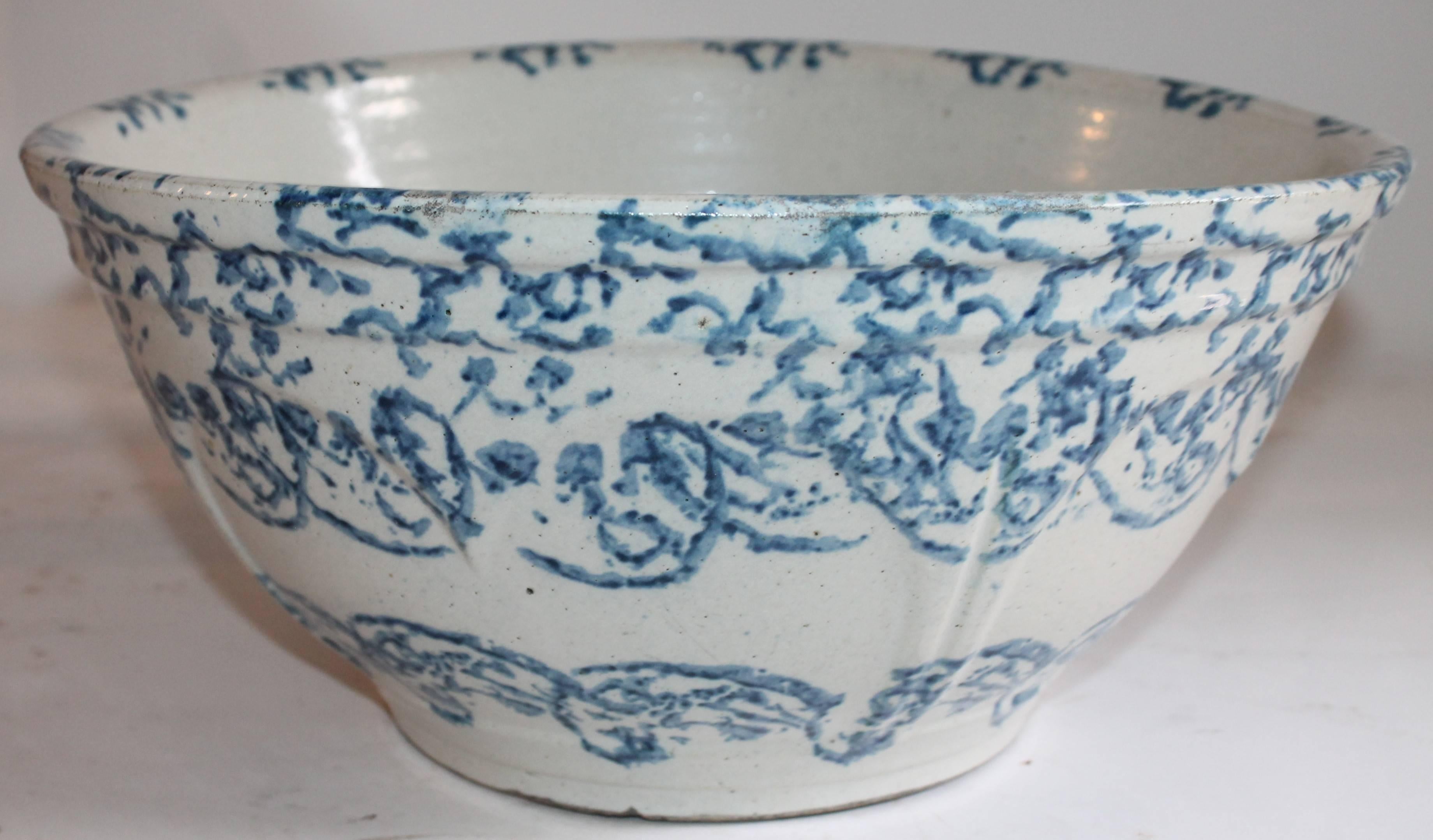 This monumental 19th century sponge ware bowl is in pristine condition and it measures 13.5