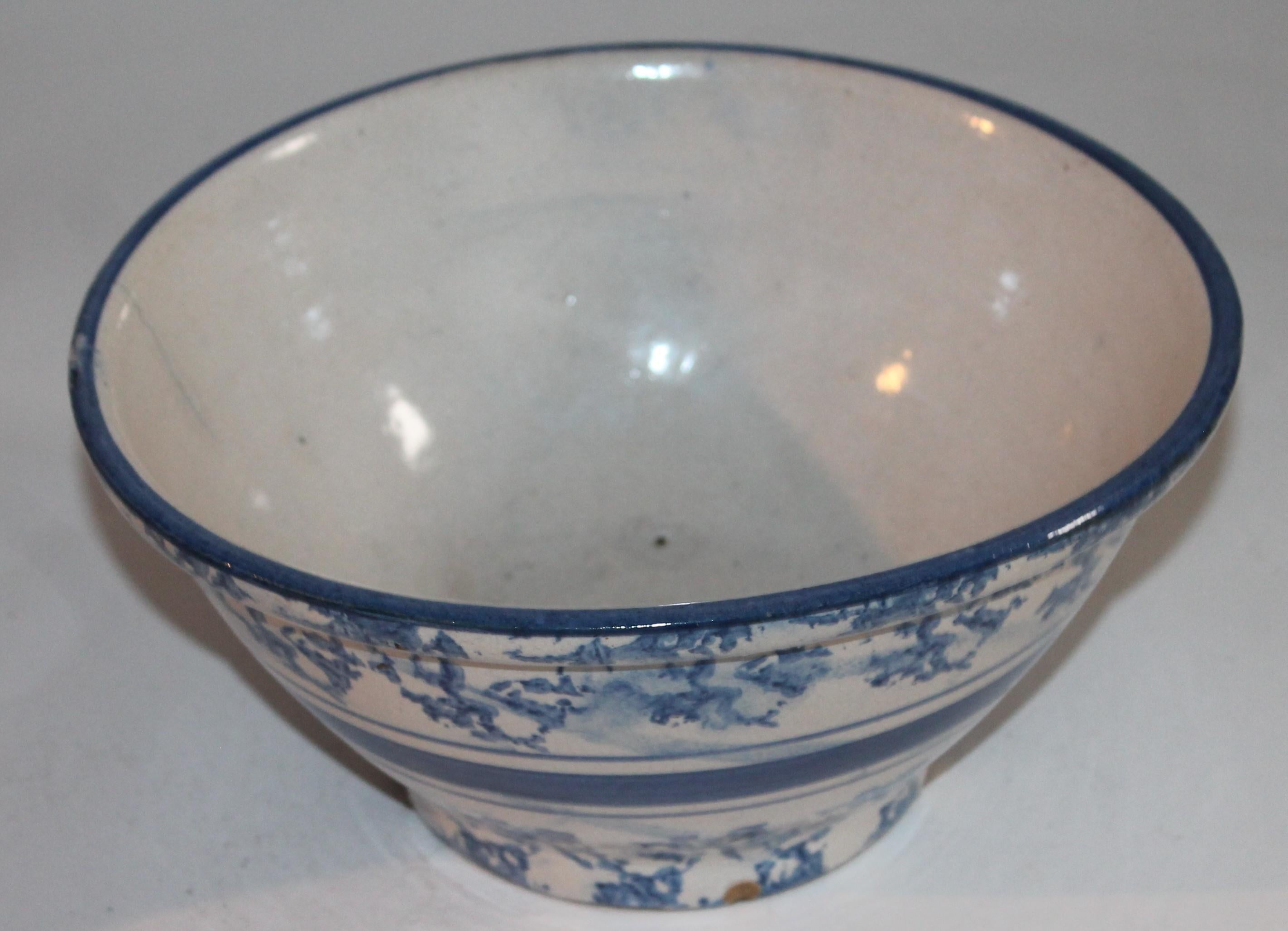 This fine sponge ware bowl has a minor age crack but wonderful color and form,.